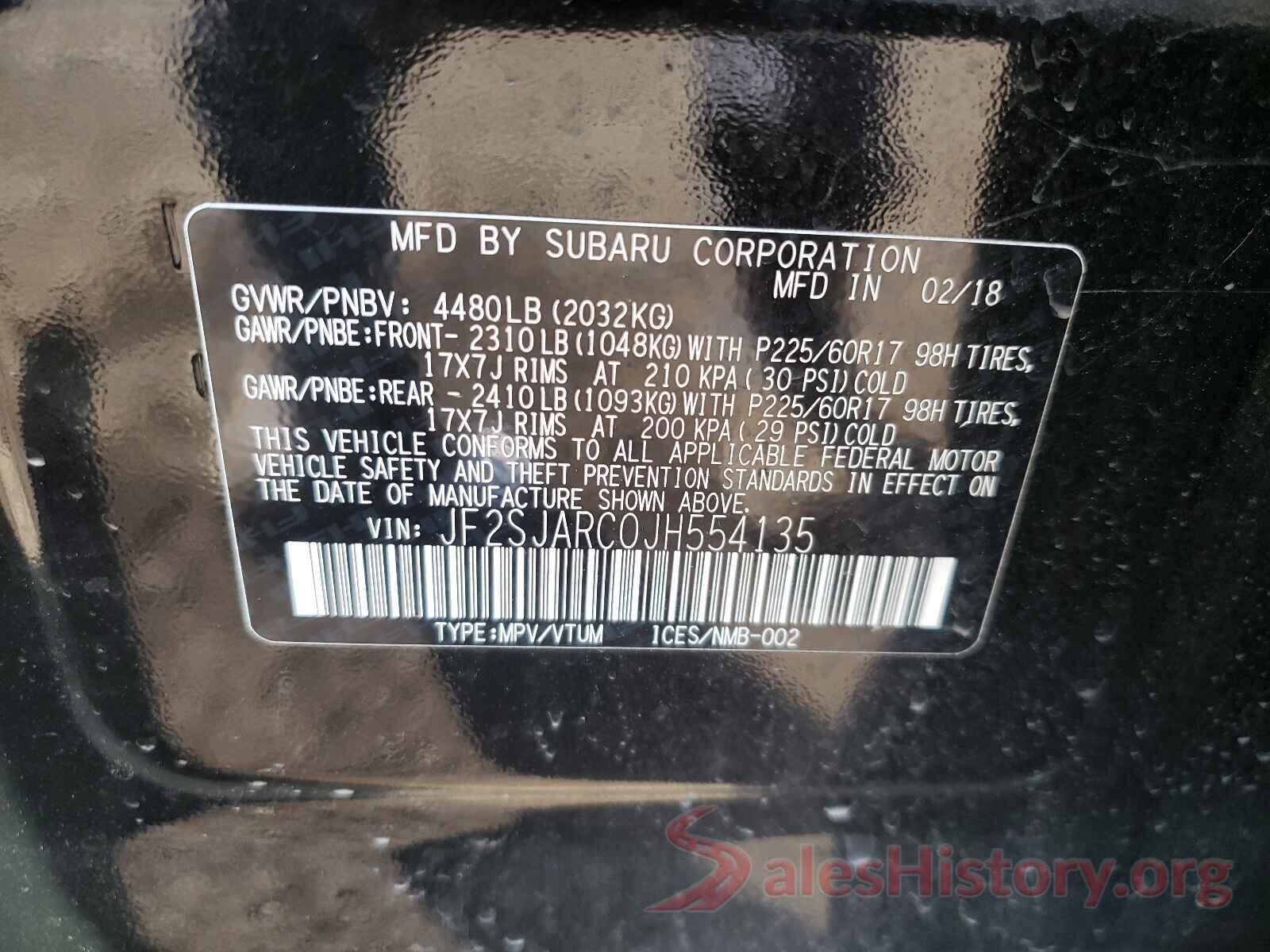 JF2SJARC0JH554135 2018 SUBARU FORESTER