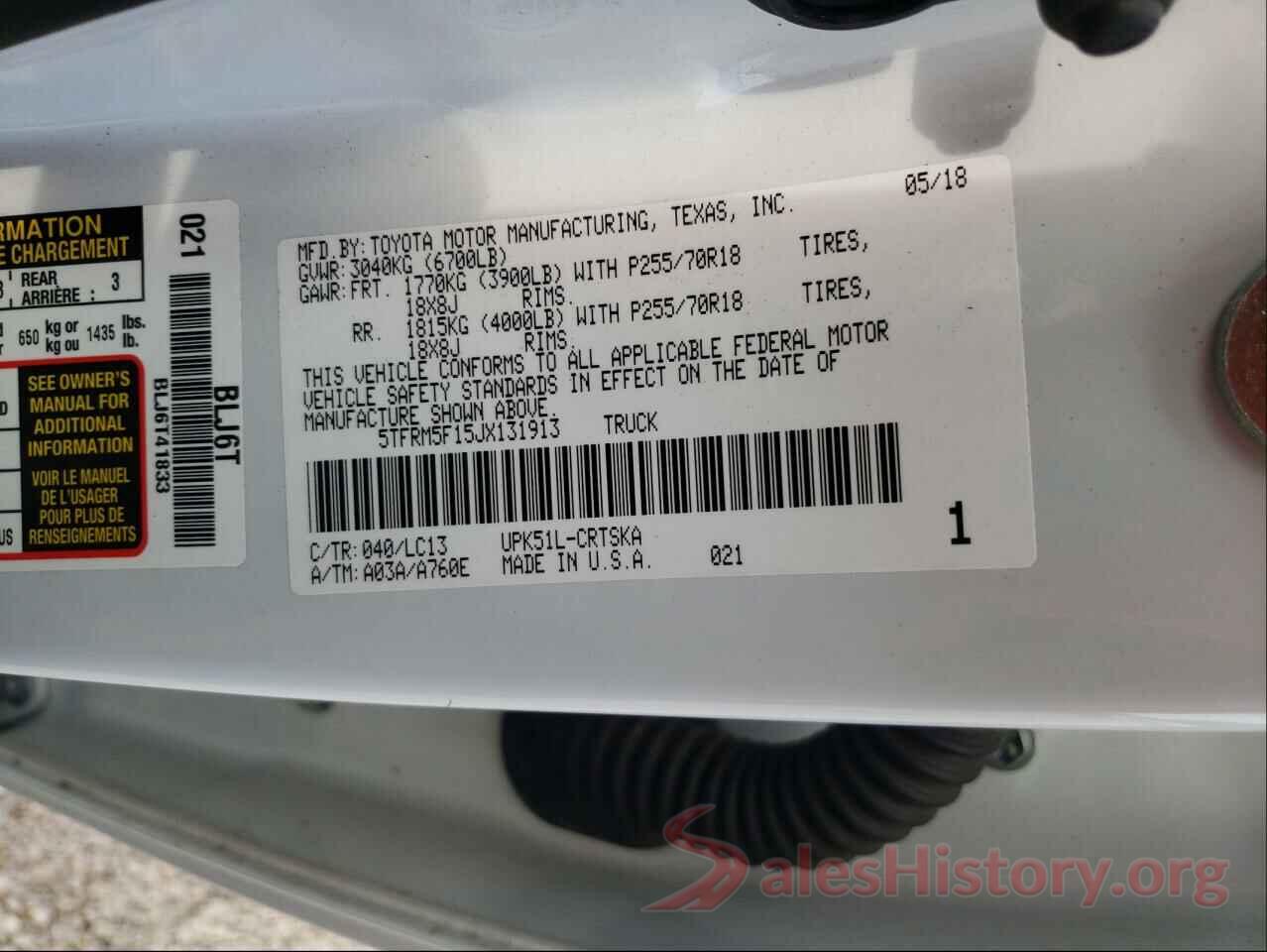 5TFRM5F15JX131913 2018 TOYOTA TUNDRA