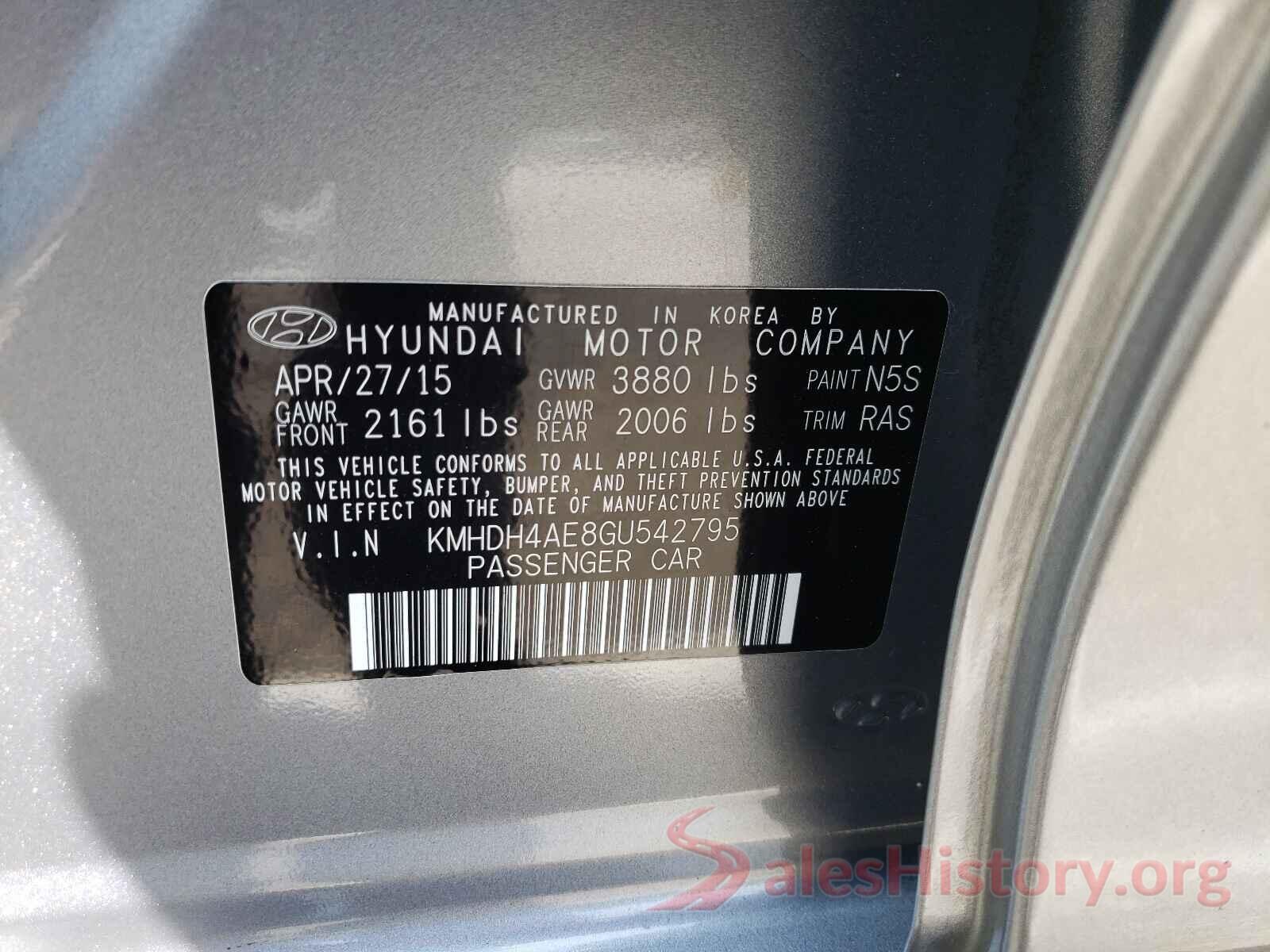 KMHDH4AE8GU542795 2016 HYUNDAI ELANTRA