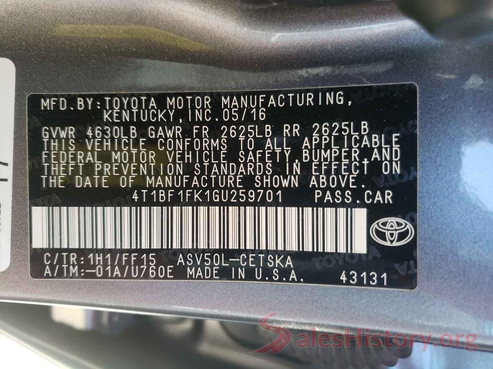 4T1BF1FK1GU259701 2016 TOYOTA CAMRY