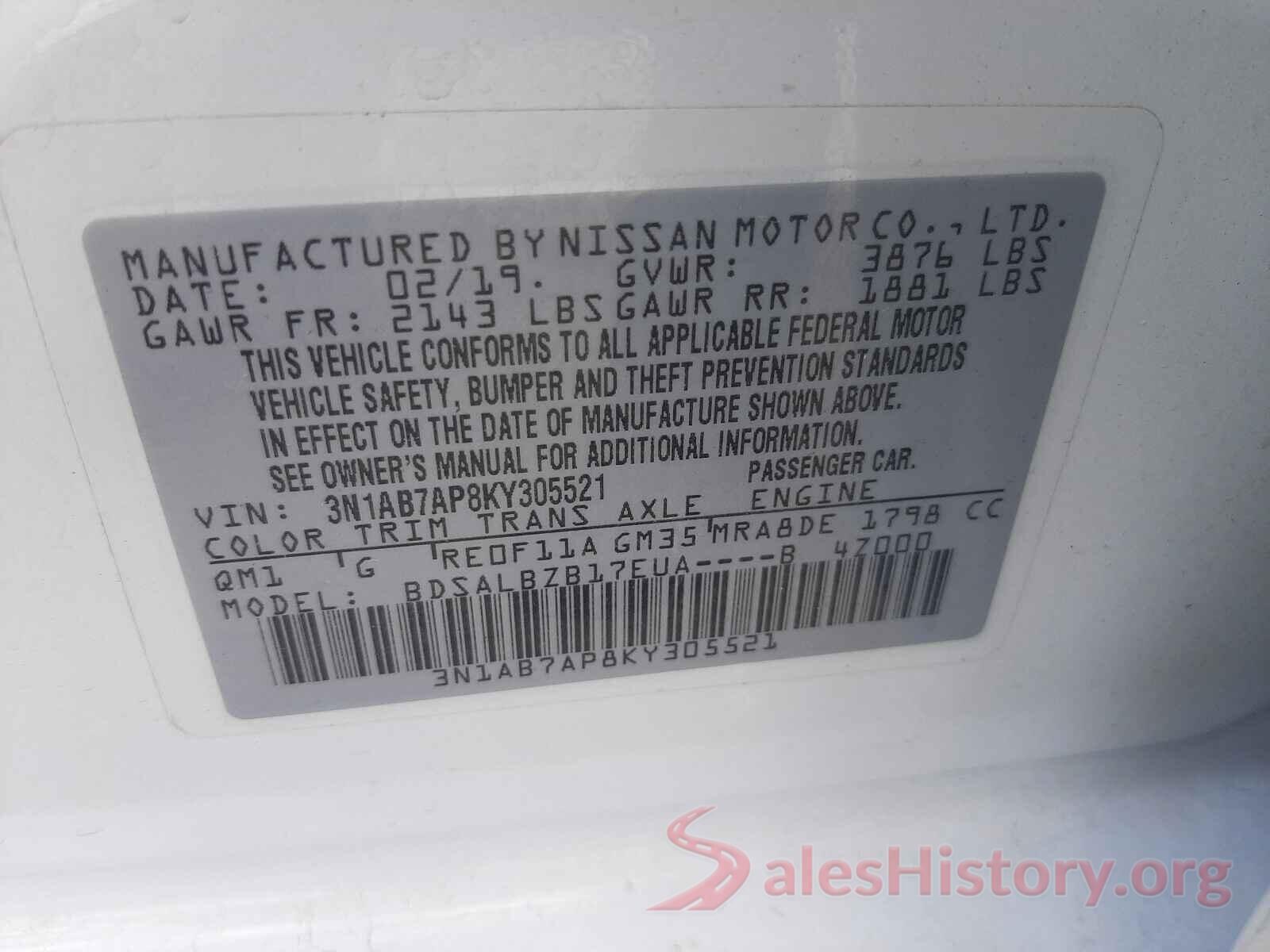 3N1AB7AP8KY305521 2019 NISSAN SENTRA