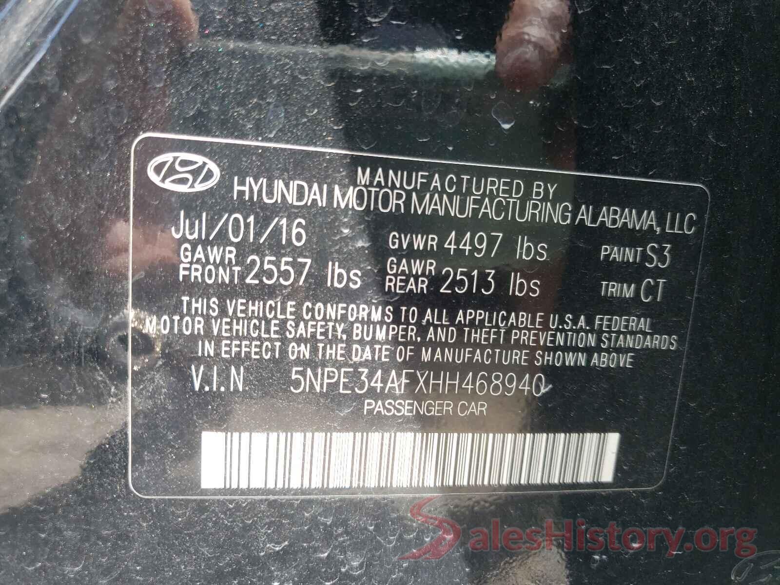 5NPE34AFXHH468940 2017 HYUNDAI SONATA