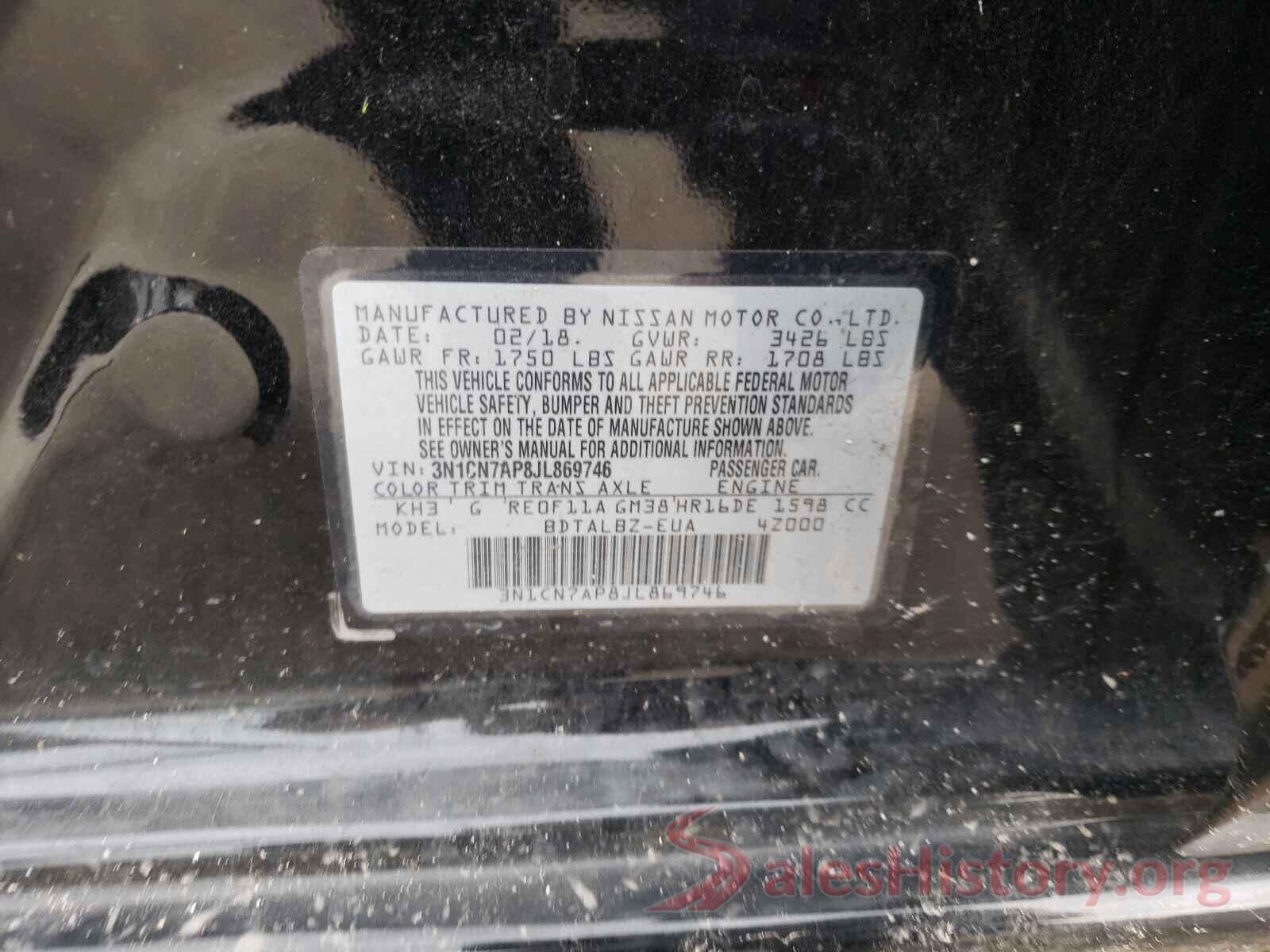 3N1CN7AP8JL869746 2018 NISSAN VERSA