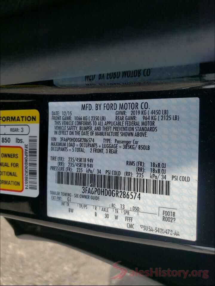 3FA6P0HD0GR286574 2016 FORD FUSION