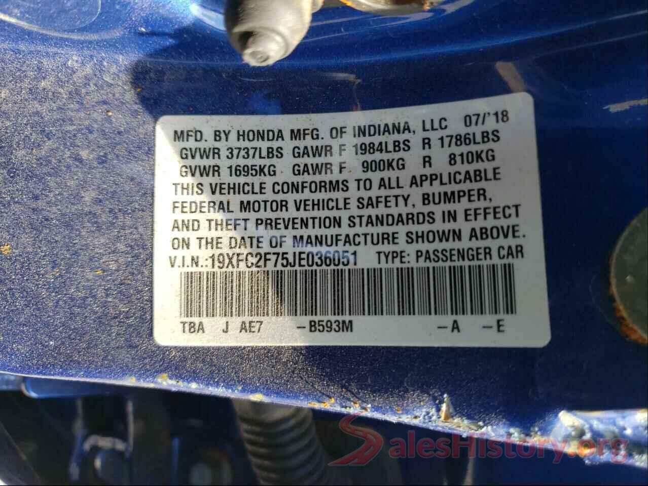 19XFC2F75JE036051 2018 HONDA CIVIC