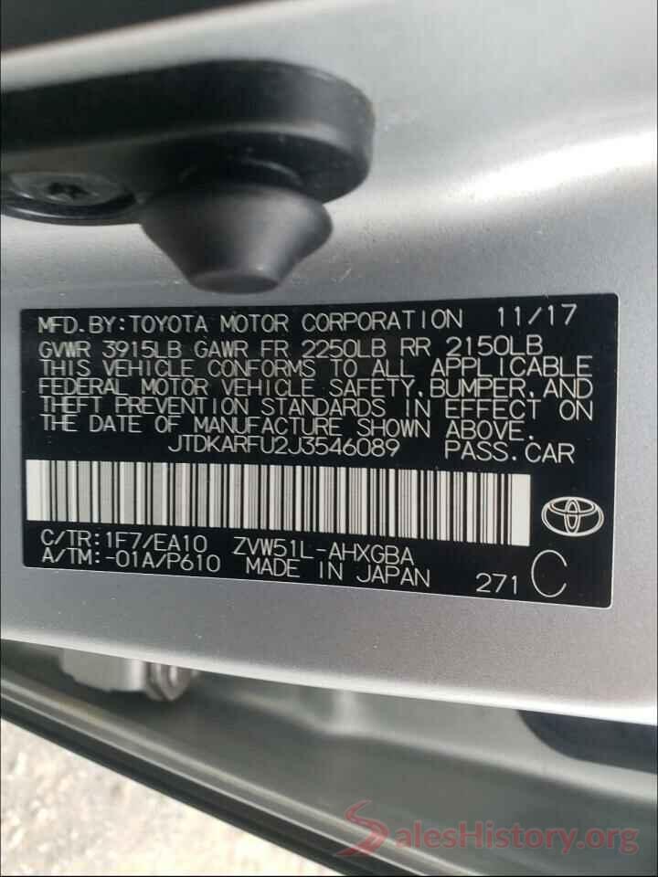 JTDKARFU2J3546089 2018 TOYOTA PRIUS