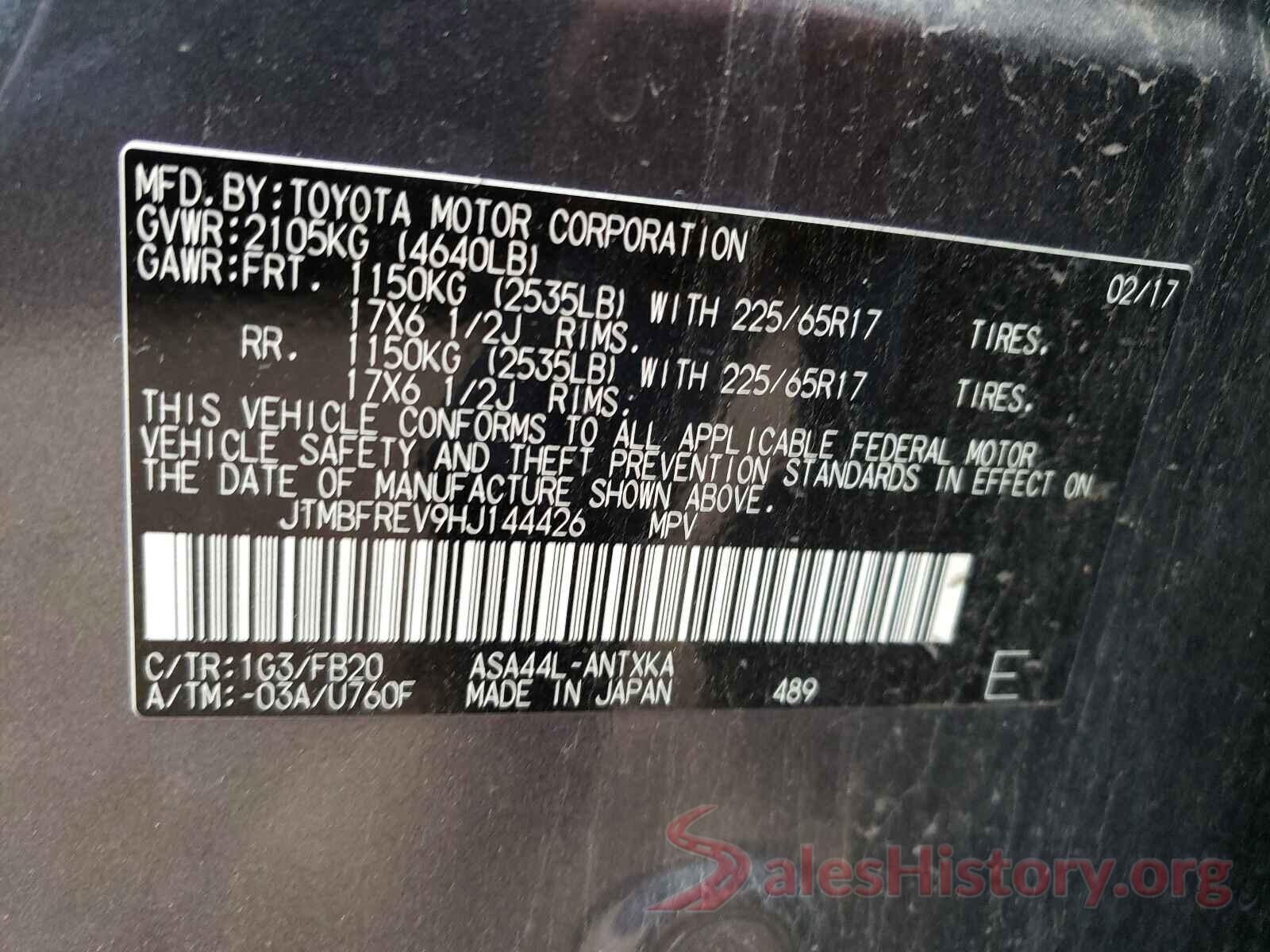 JTMBFREV9HJ144426 2017 TOYOTA RAV4