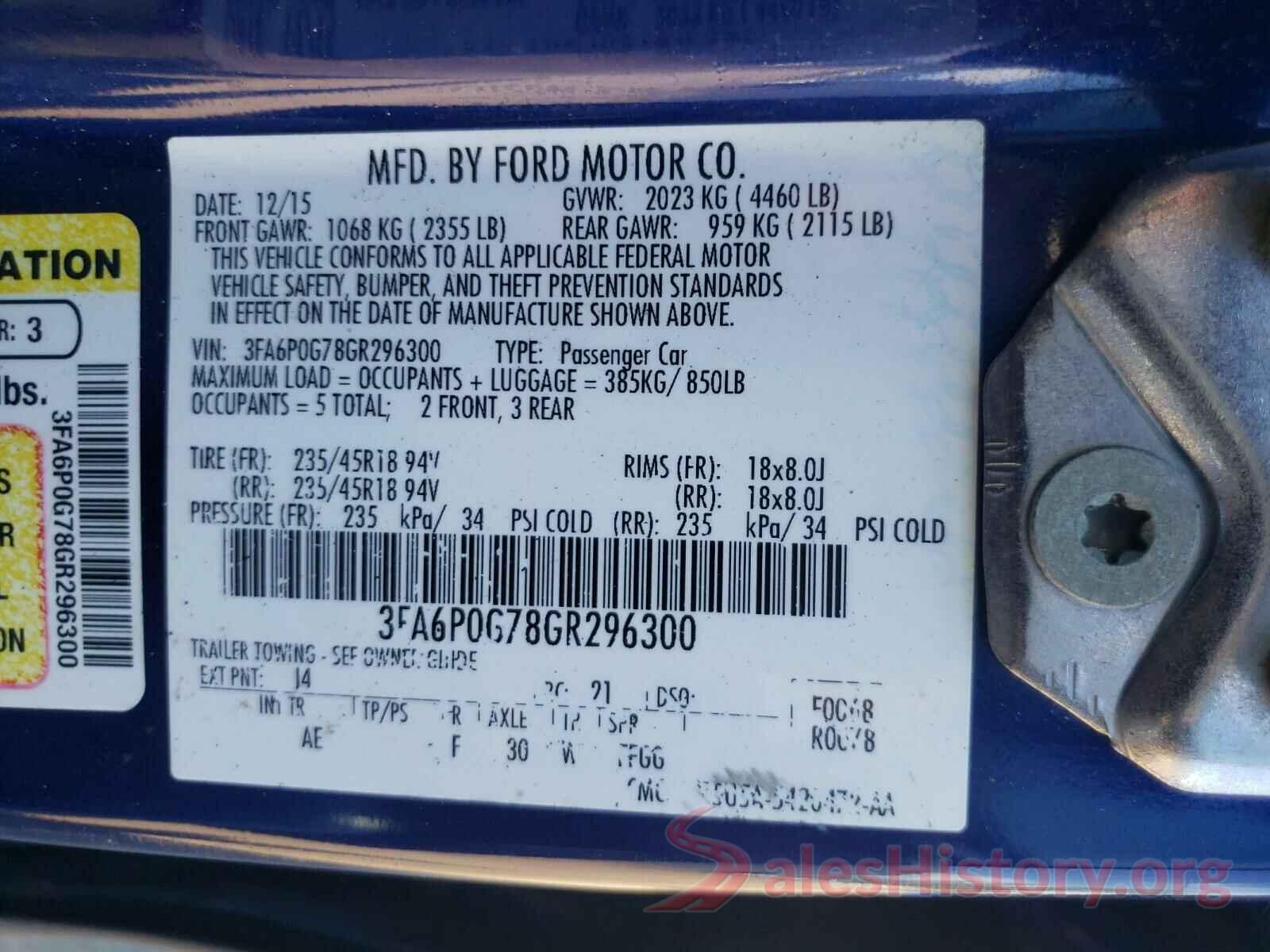 3FA6P0G78GR296300 2016 FORD FUSION