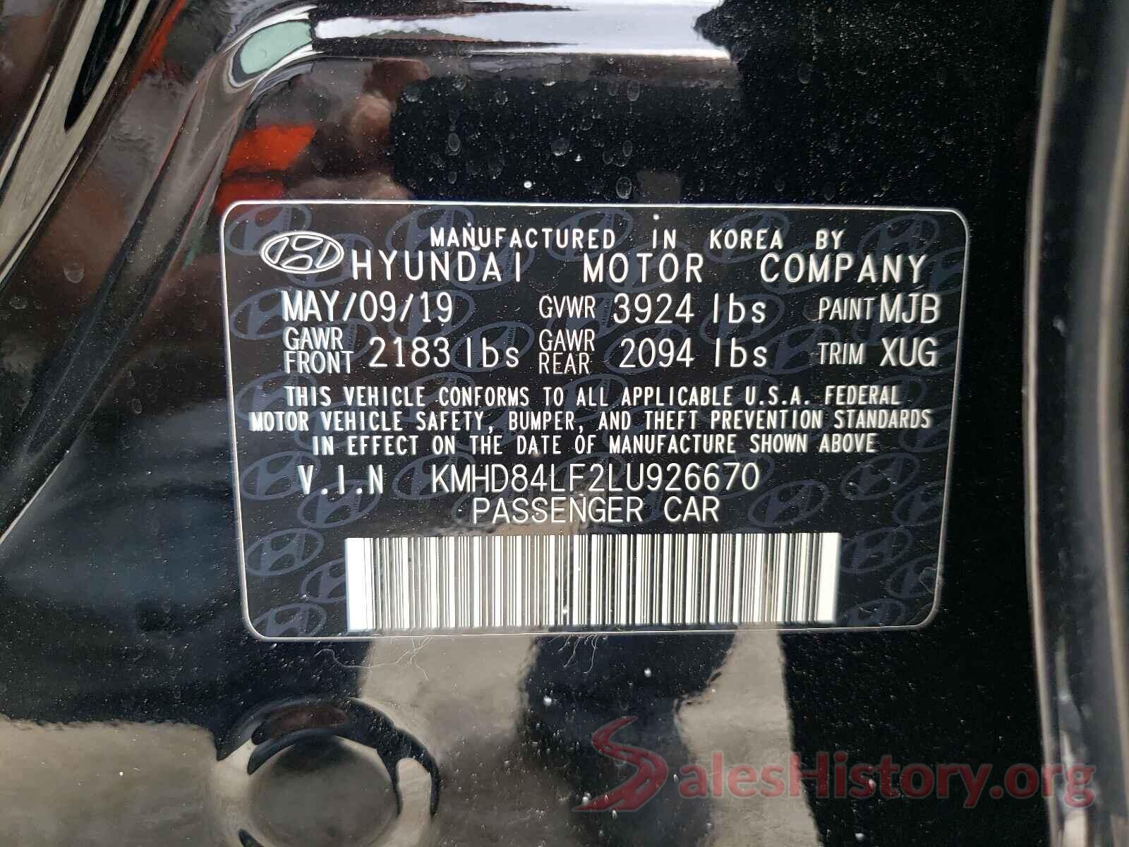 KMHD84LF2LU926670 2020 HYUNDAI ELANTRA