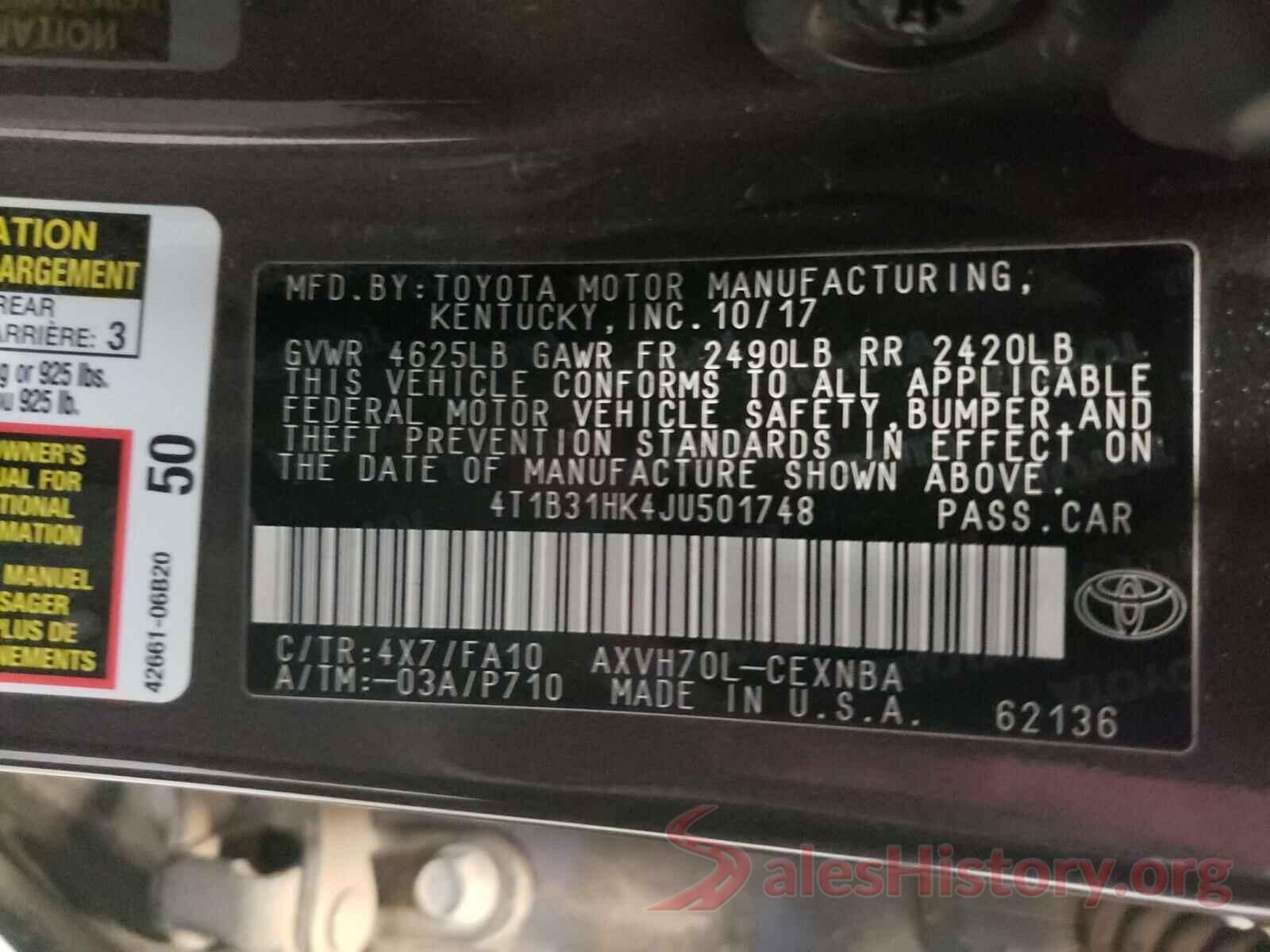 4T1B31HK4JU501748 2018 TOYOTA CAMRY