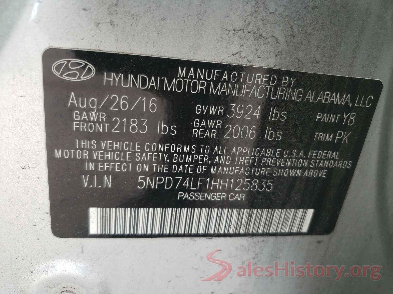 5NPD74LF1HH125835 2017 HYUNDAI ELANTRA