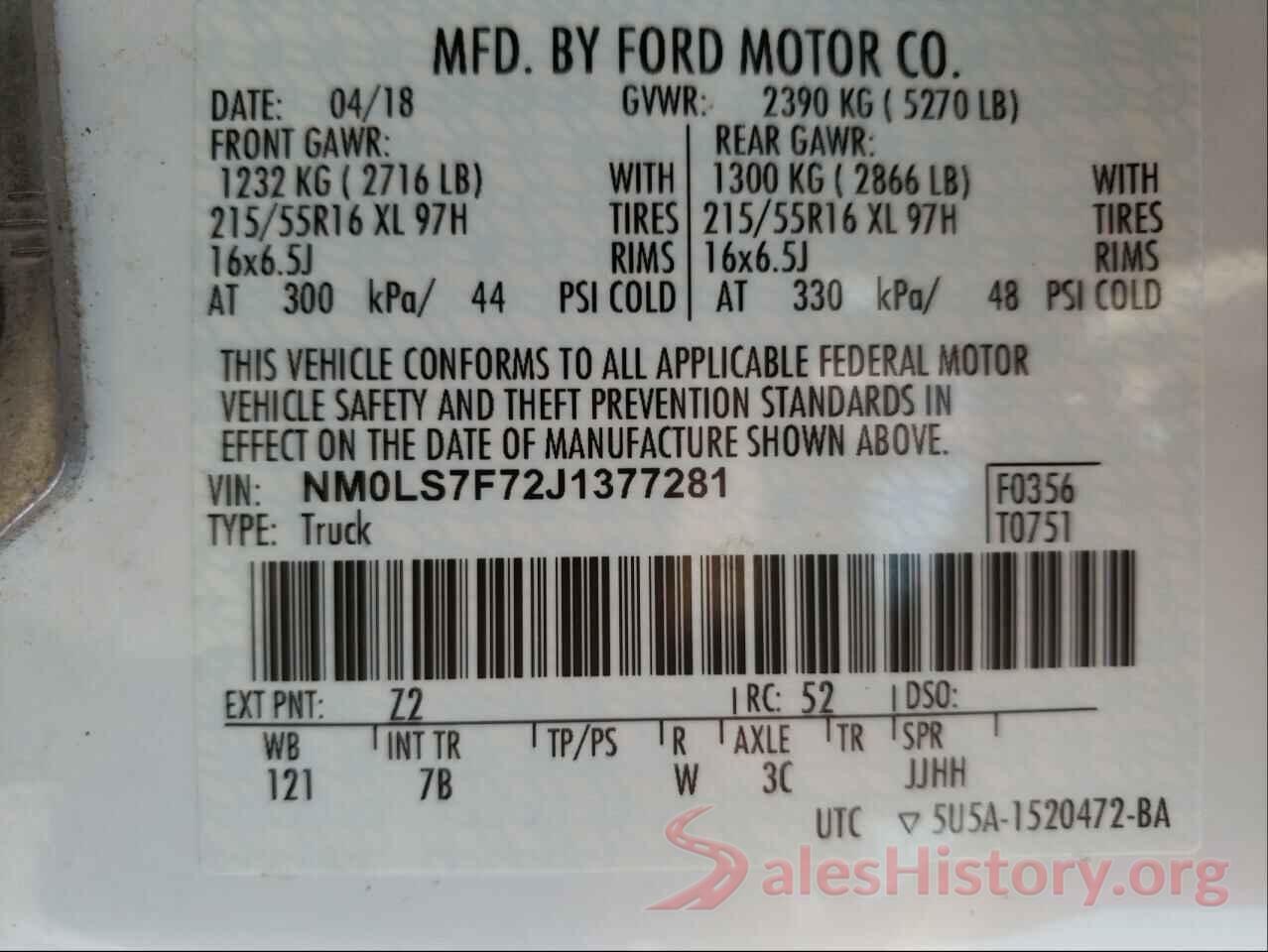 NM0LS7F72J1377281 2018 FORD TRANSIT CO