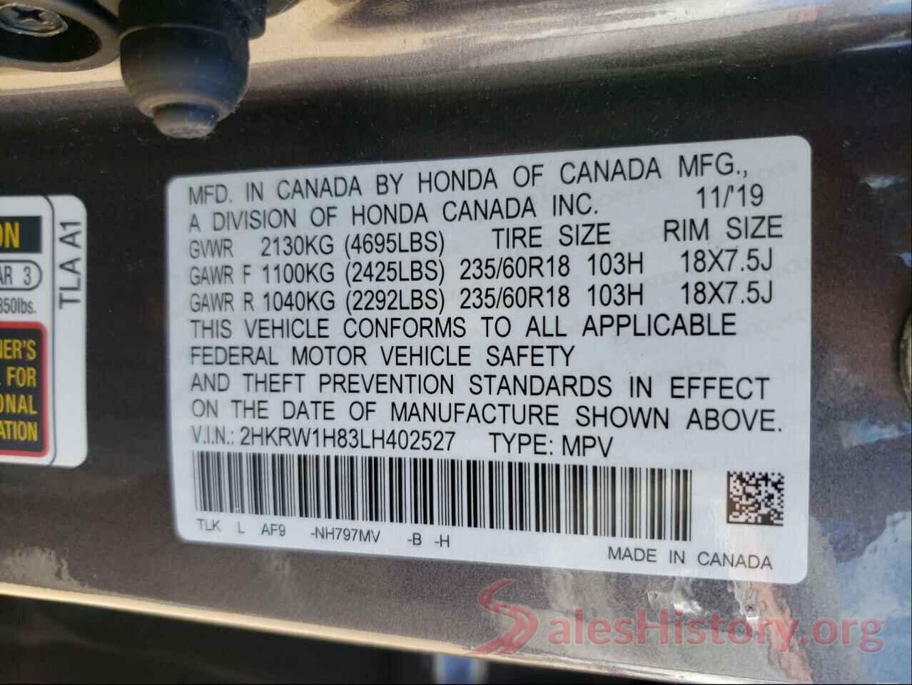 2HKRW1H83LH402527 2020 HONDA CRV