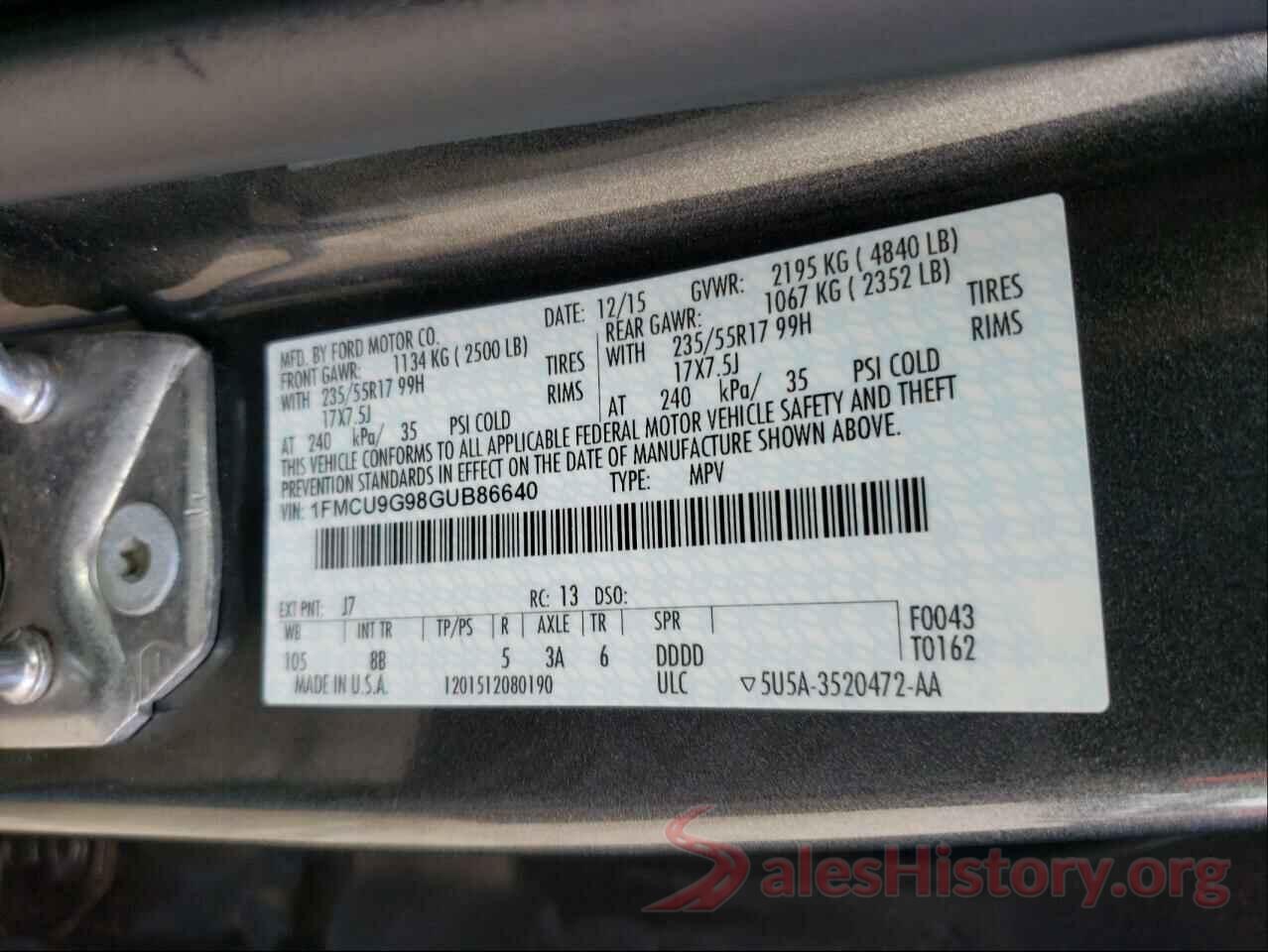 1FMCU9G98GUB86640 2016 FORD ESCAPE