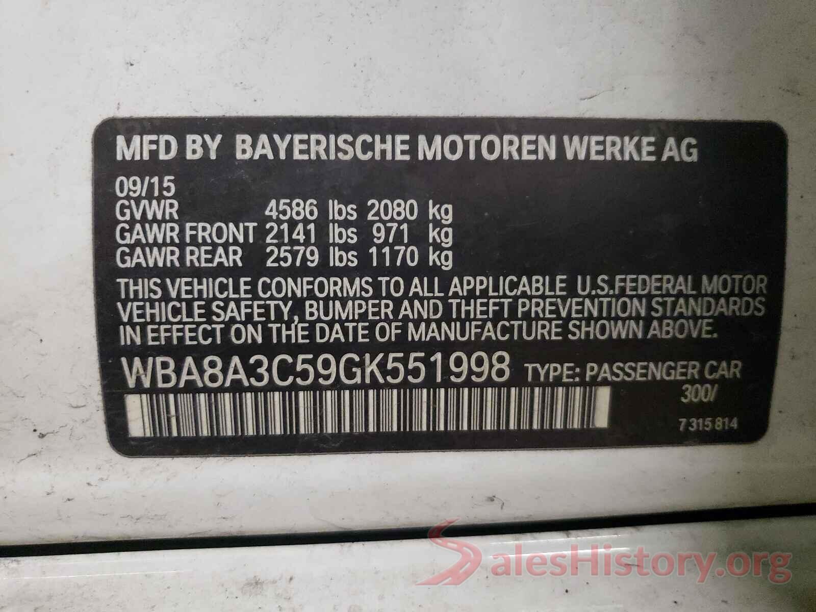 WBA8A3C59GK551998 2016 BMW 3 SERIES