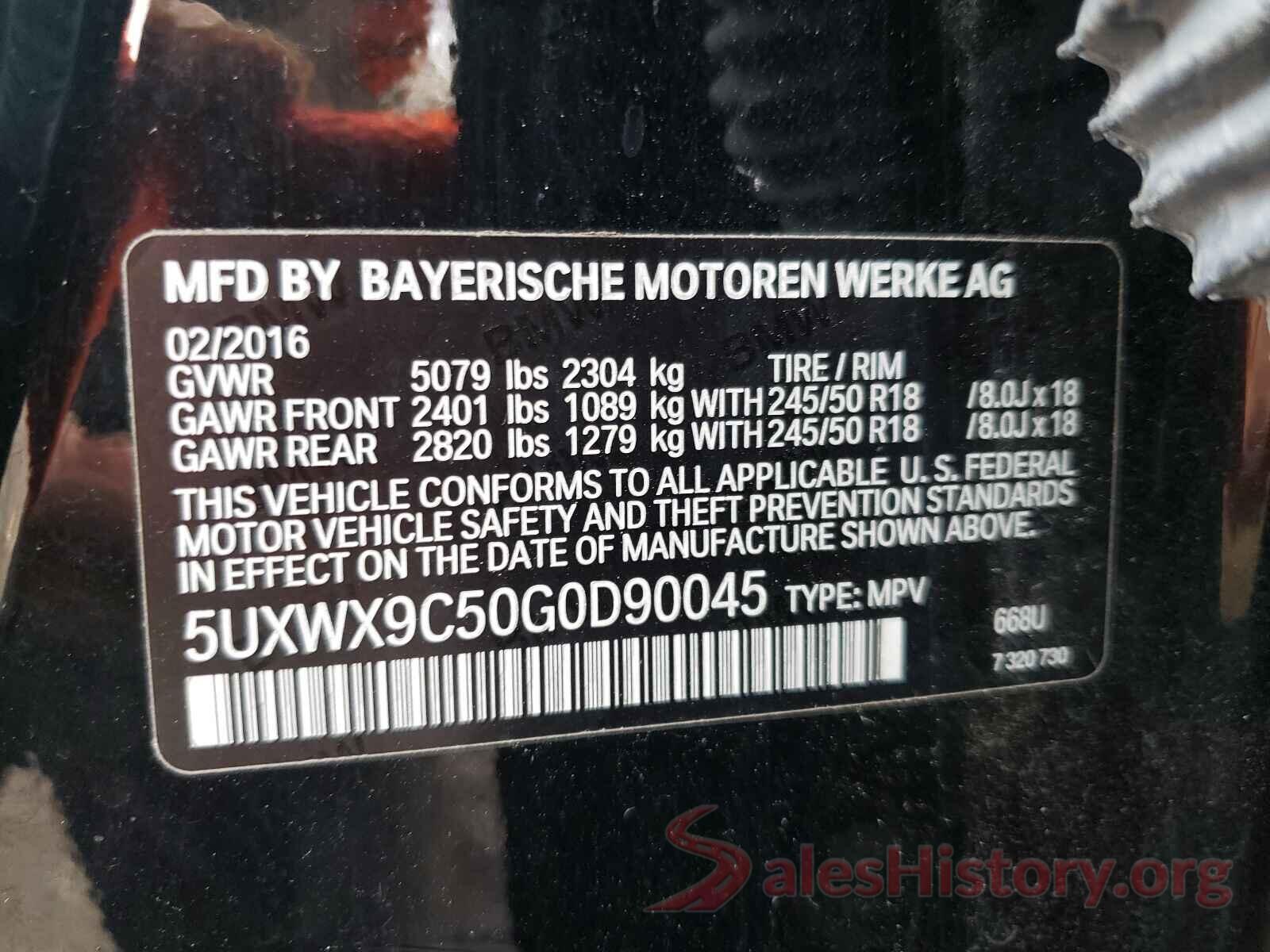 5UXWX9C50G0D90045 2016 BMW X3