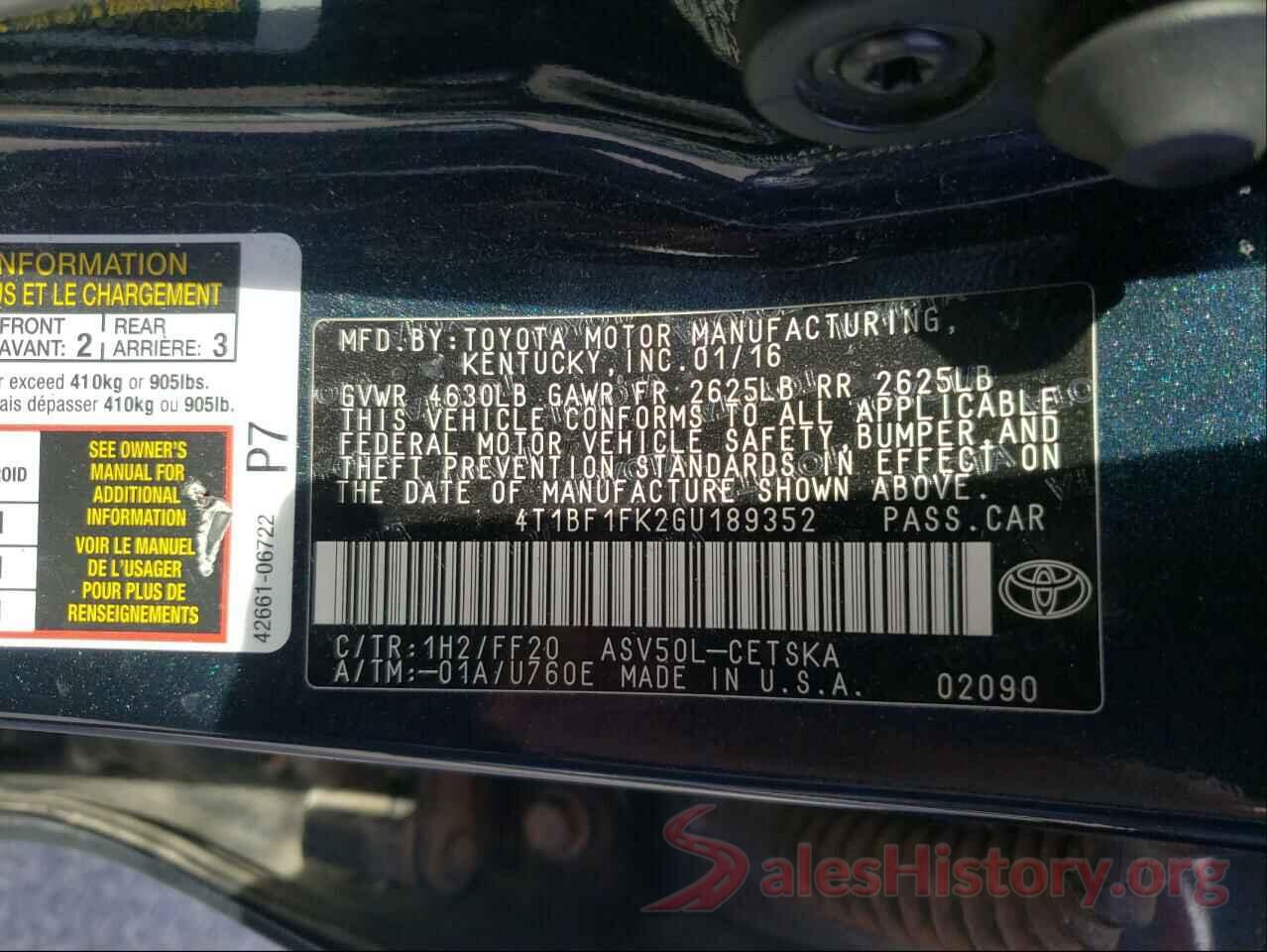 4T1BF1FK2GU189352 2016 TOYOTA CAMRY