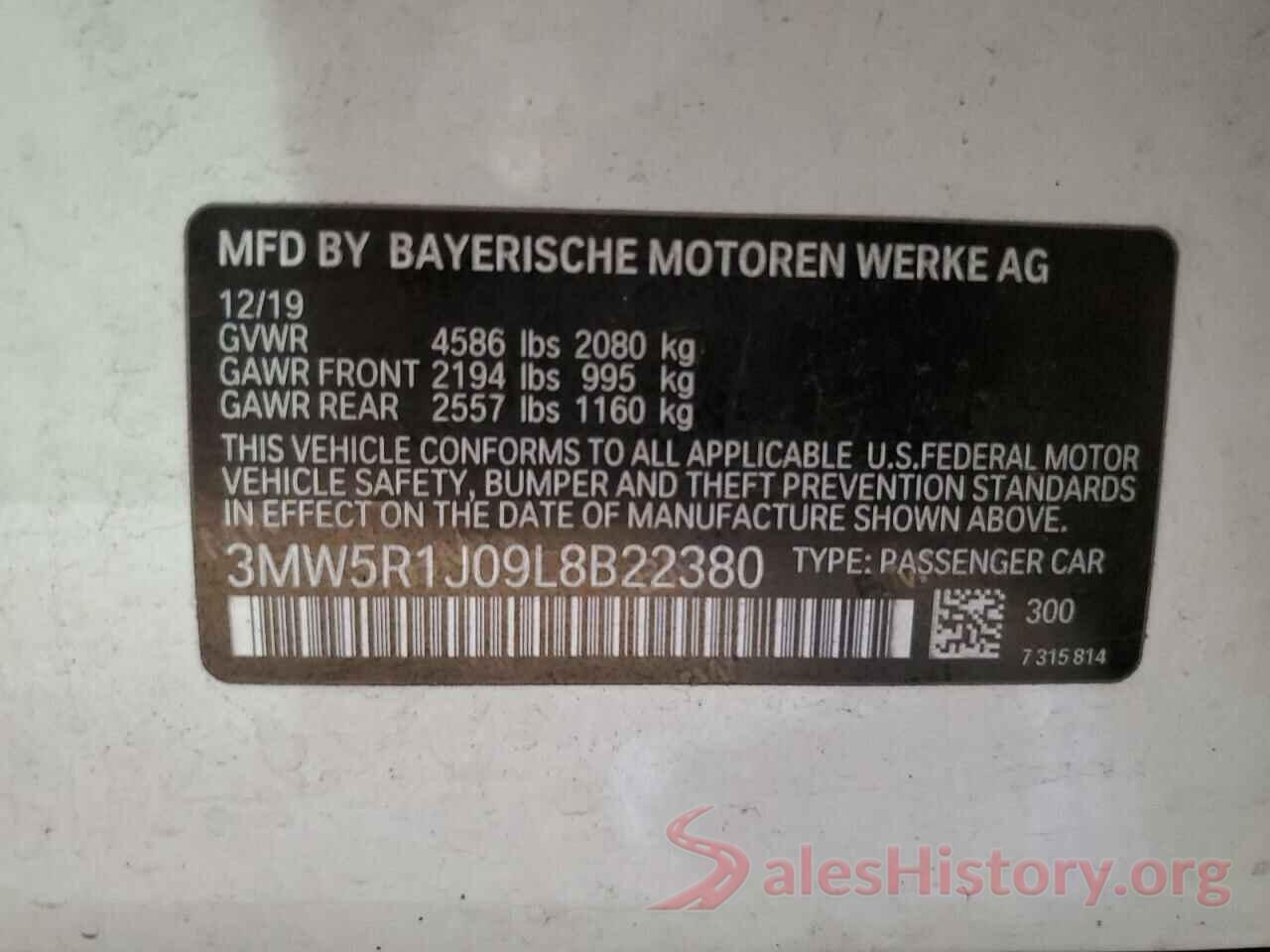 3MW5R1J09L8B22380 2020 BMW 3 SERIES