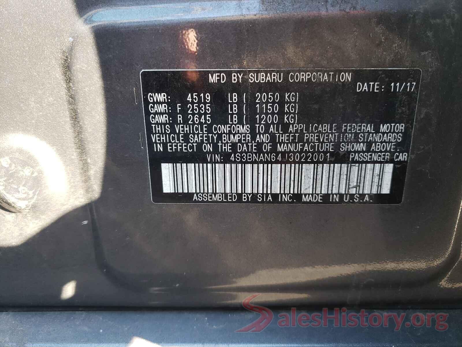 4S3BNAN64J3022001 2018 SUBARU LEGACY