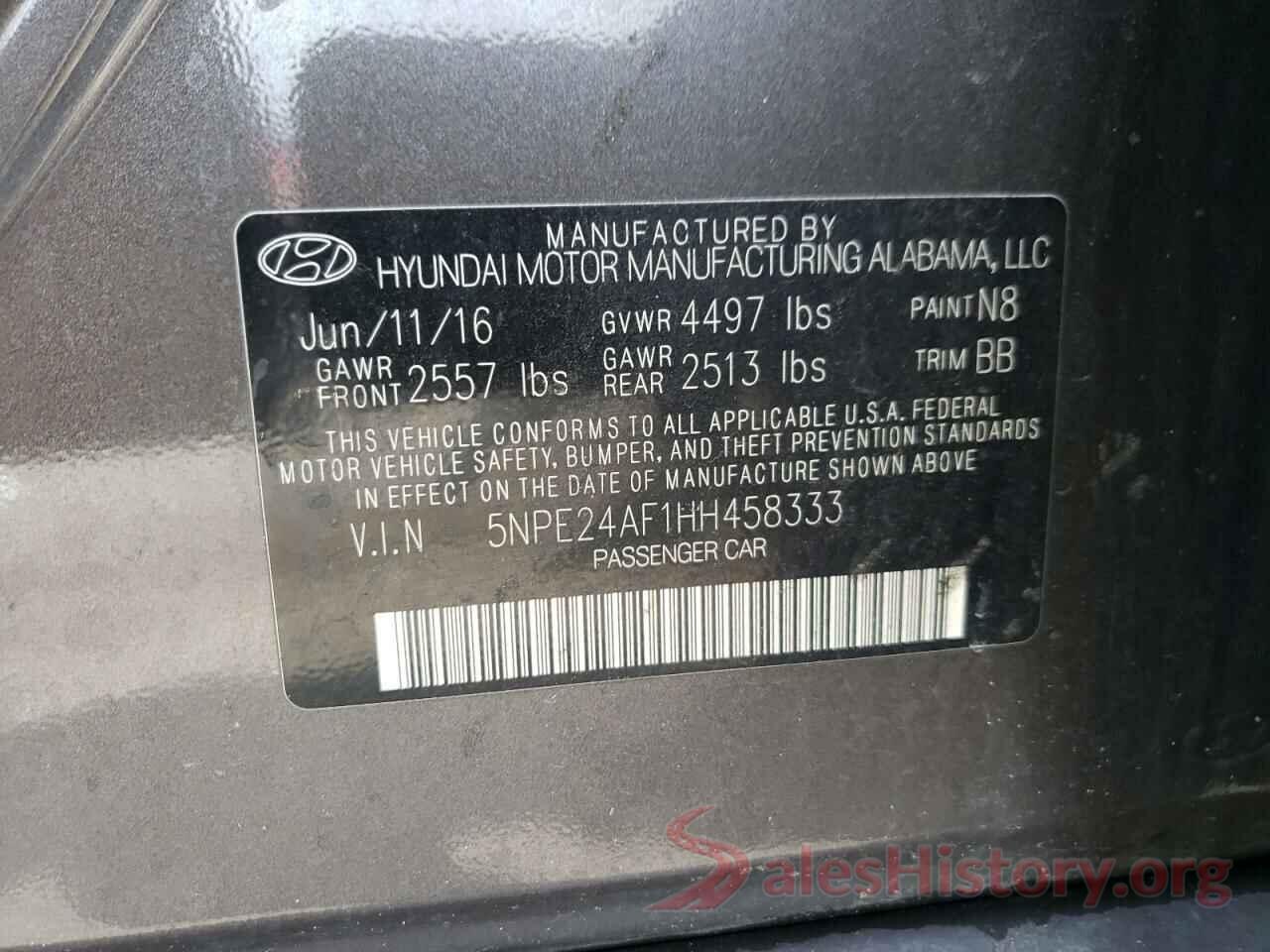 5NPE24AF1HH458333 2017 HYUNDAI SONATA