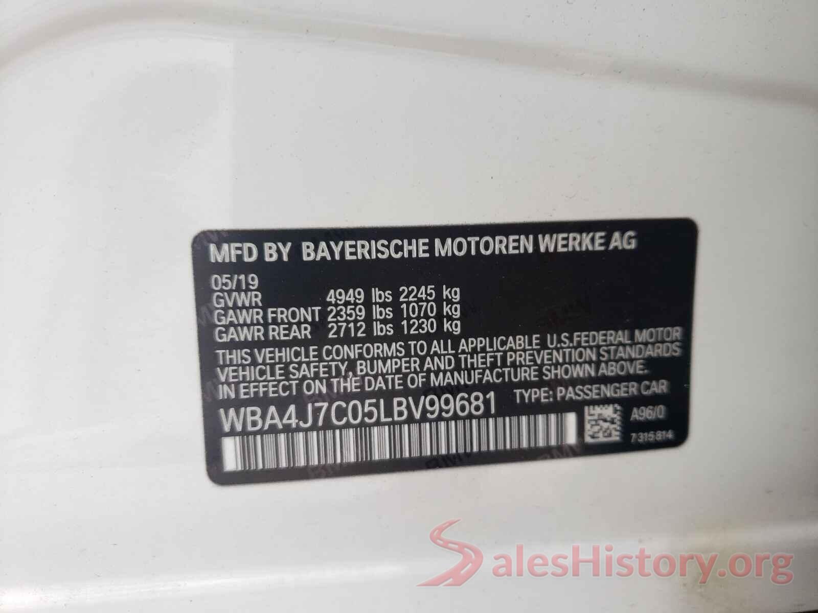 WBA4J7C05LBV99681 2020 BMW 4 SERIES