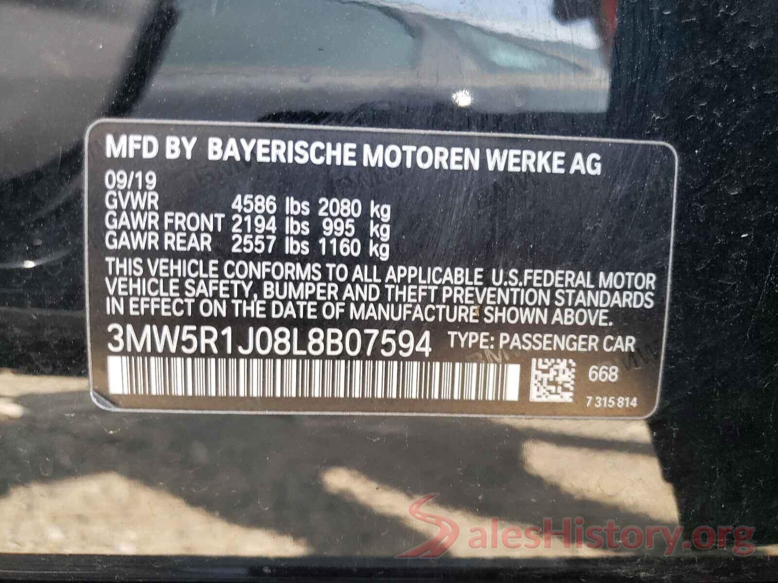 3MW5R1J08L8B07594 2020 BMW 3 SERIES