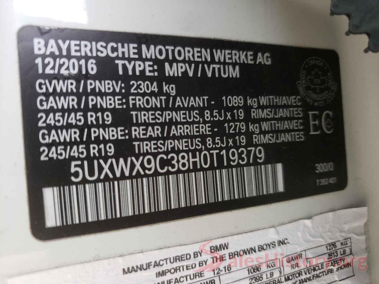 5UXWX9C38H0T19379 2017 BMW X3