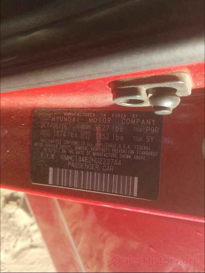 KMHCT4AE2HU223744 2017 HYUNDAI ACCENT