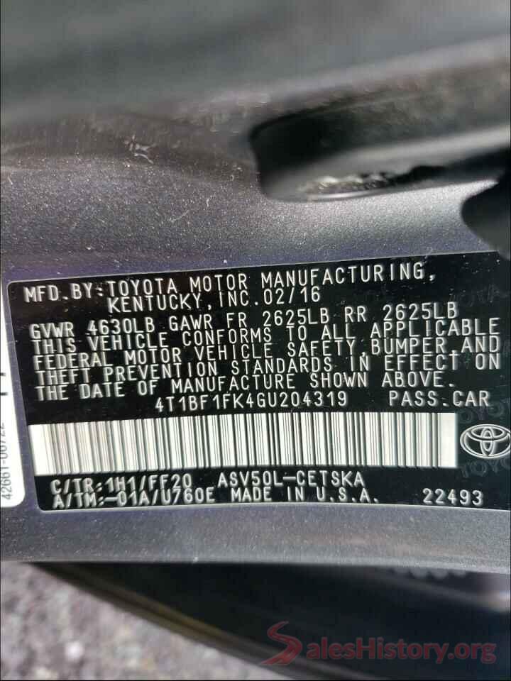 4T1BF1FK4GU204319 2016 TOYOTA CAMRY