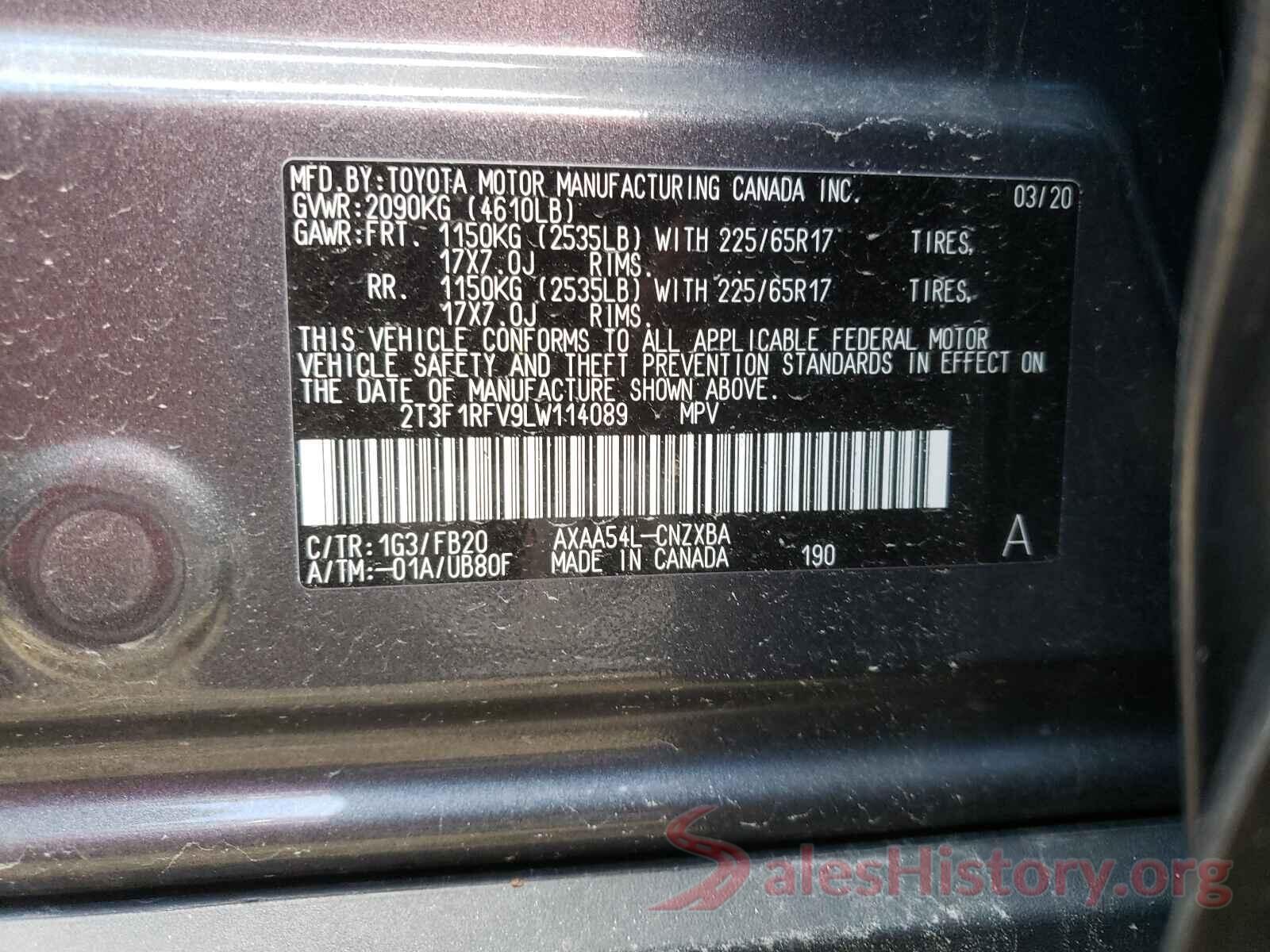 2T3F1RFV9LW114089 2020 TOYOTA RAV4