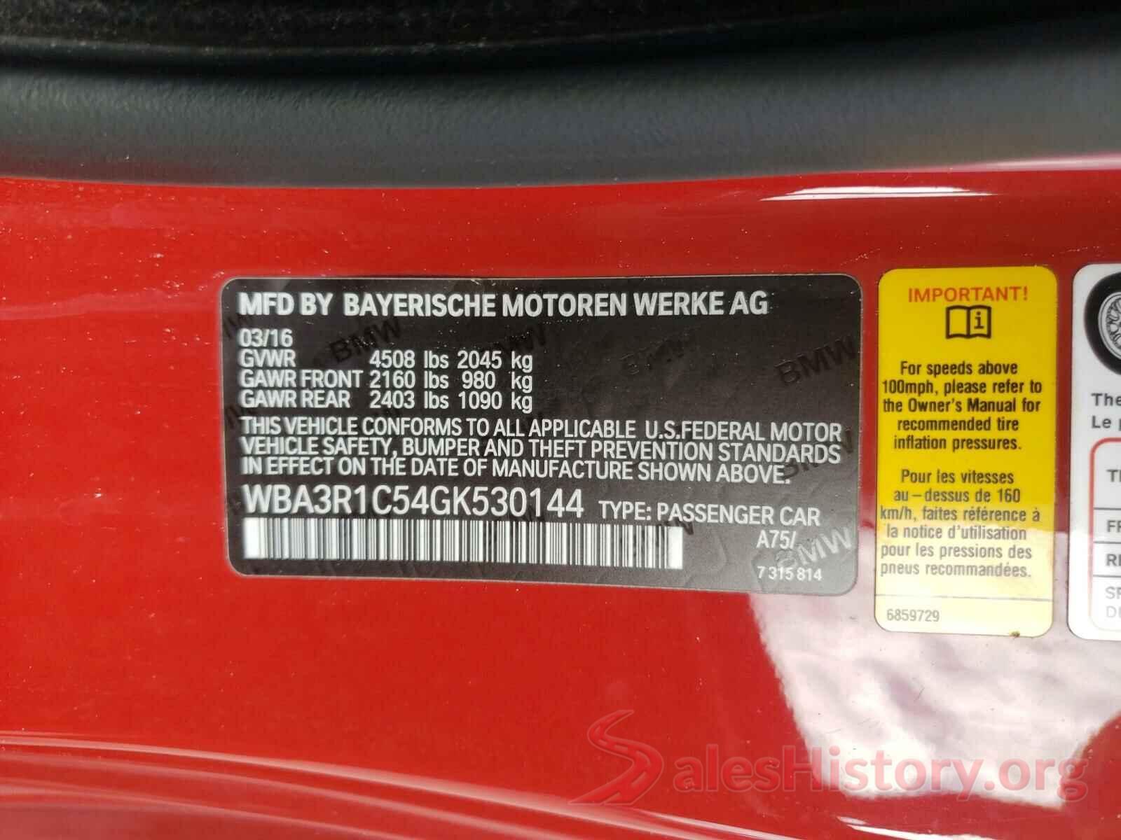 WBA3R1C54GK530144 2016 BMW 4 SERIES