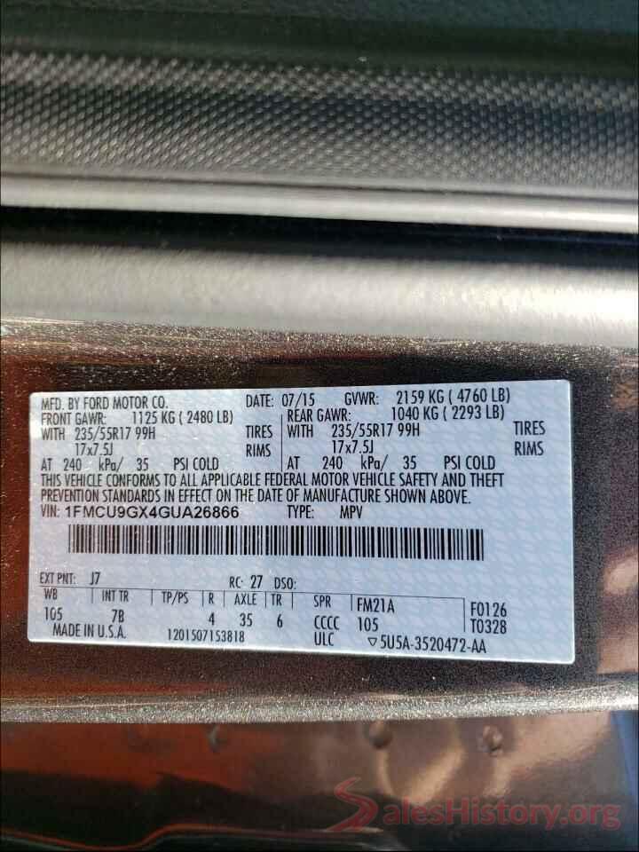 1FMCU9GX4GUA26866 2016 FORD ESCAPE