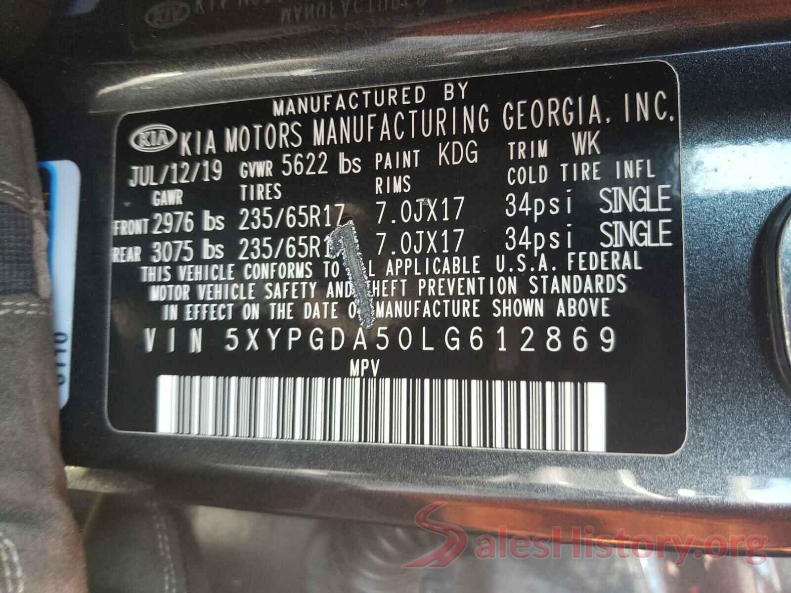 5XYPGDA50LG612869 2020 KIA SORENTO