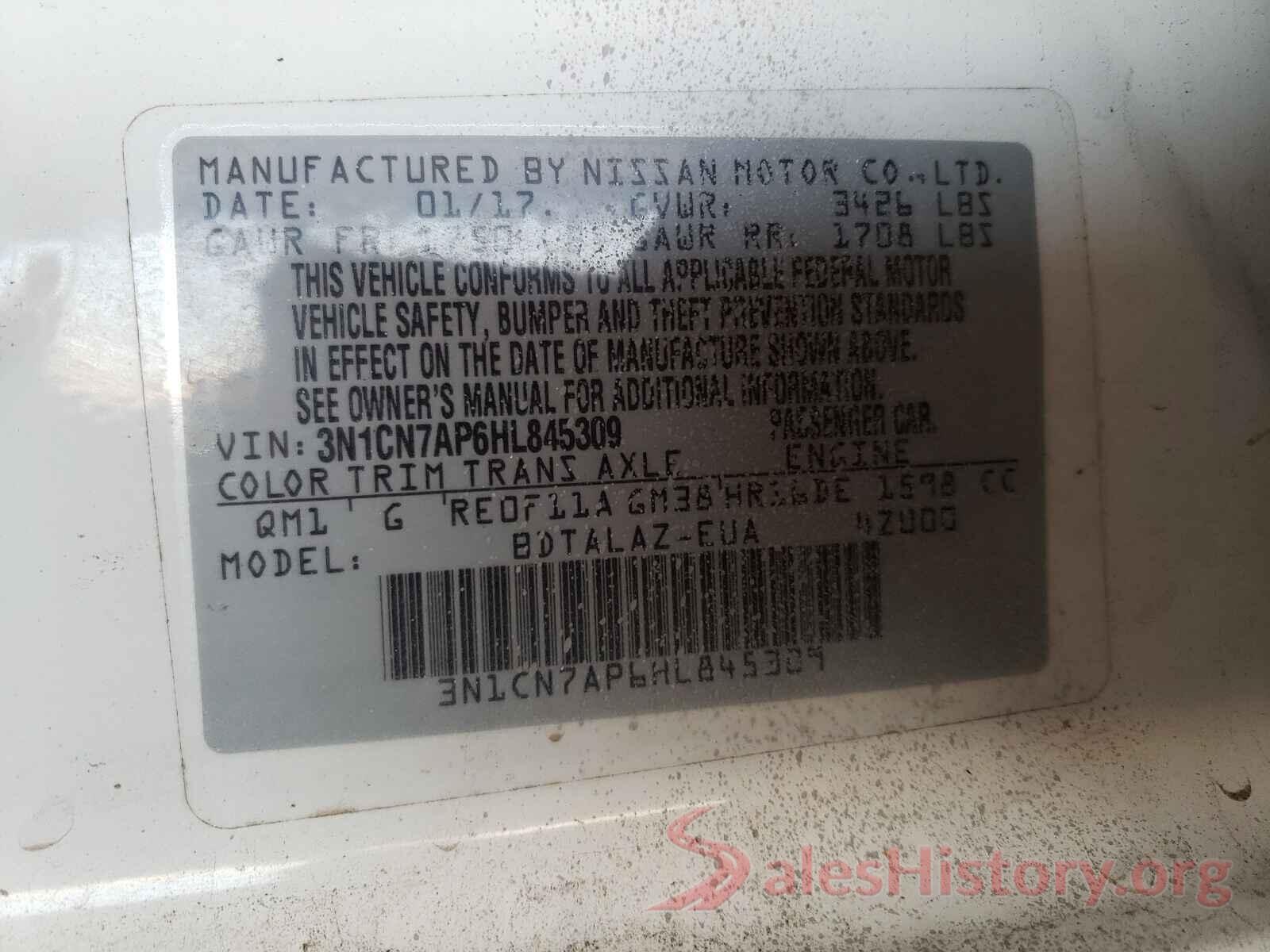 3N1CN7AP6HL845309 2017 NISSAN VERSA