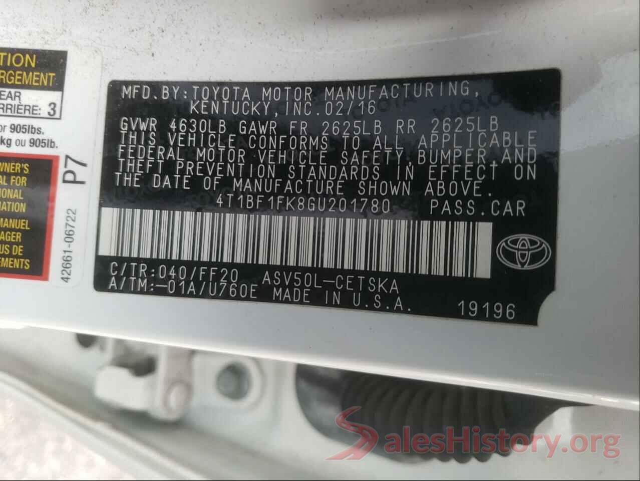 4T1BF1FK8GU201780 2016 TOYOTA CAMRY