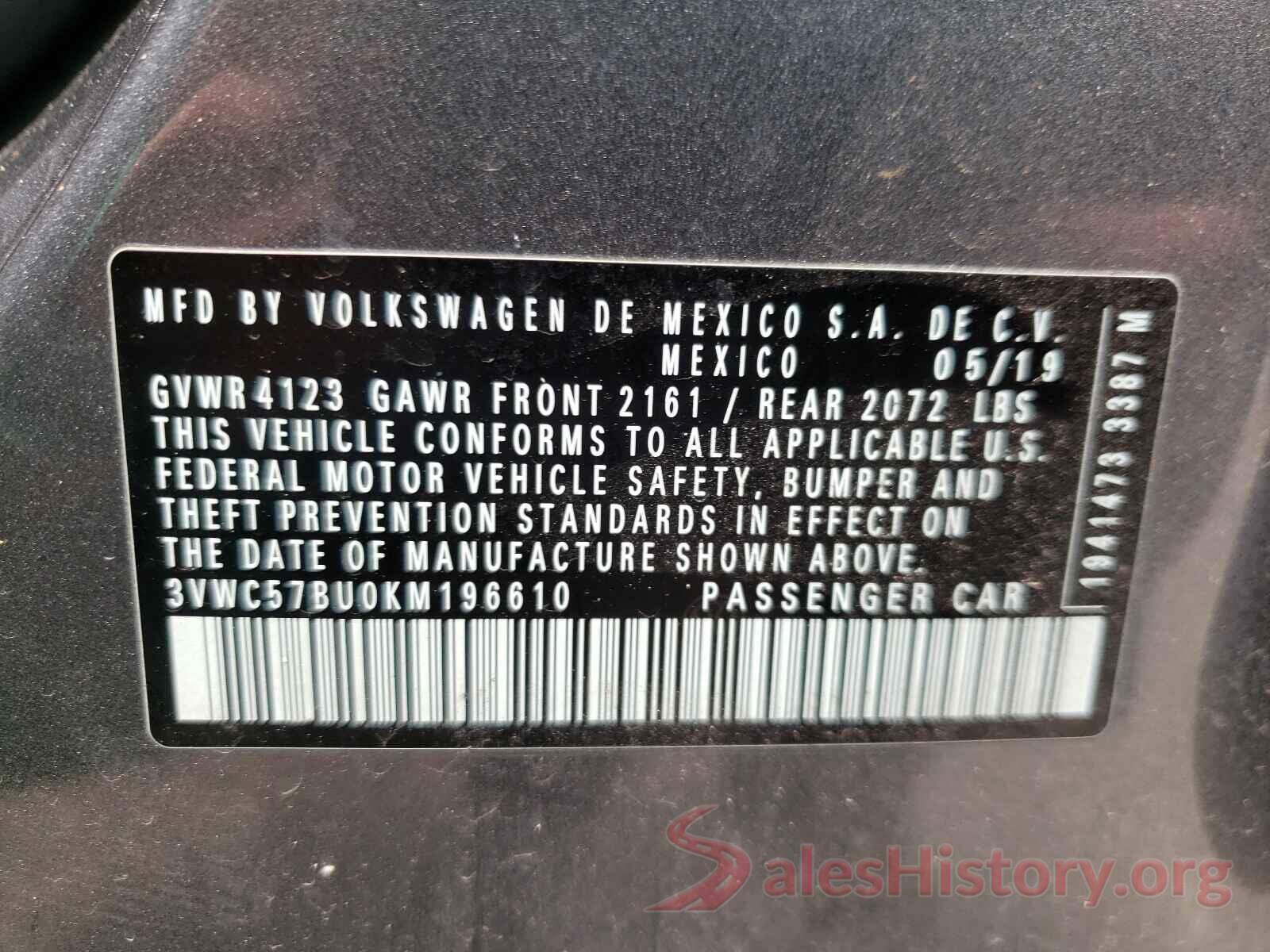 3VWC57BU0KM196610 2019 VOLKSWAGEN JETTA