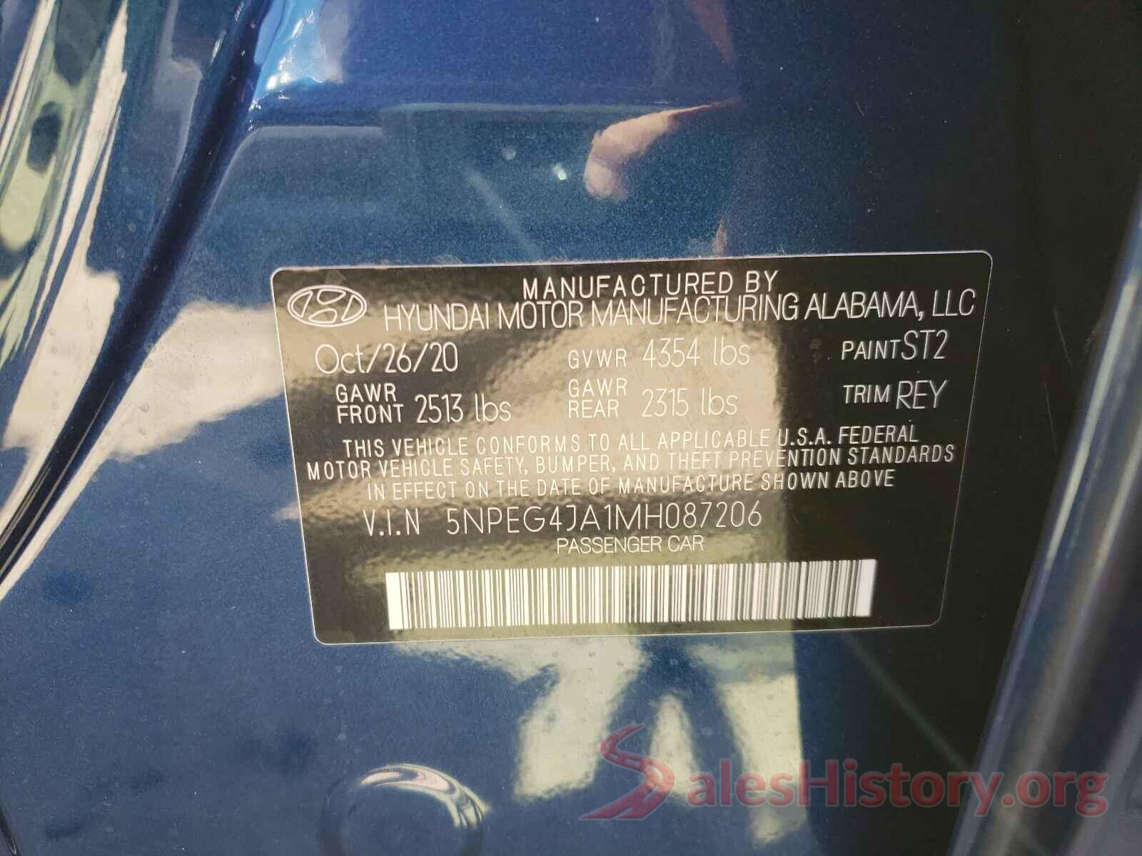 5NPEG4JA1MH087206 2021 HYUNDAI SONATA