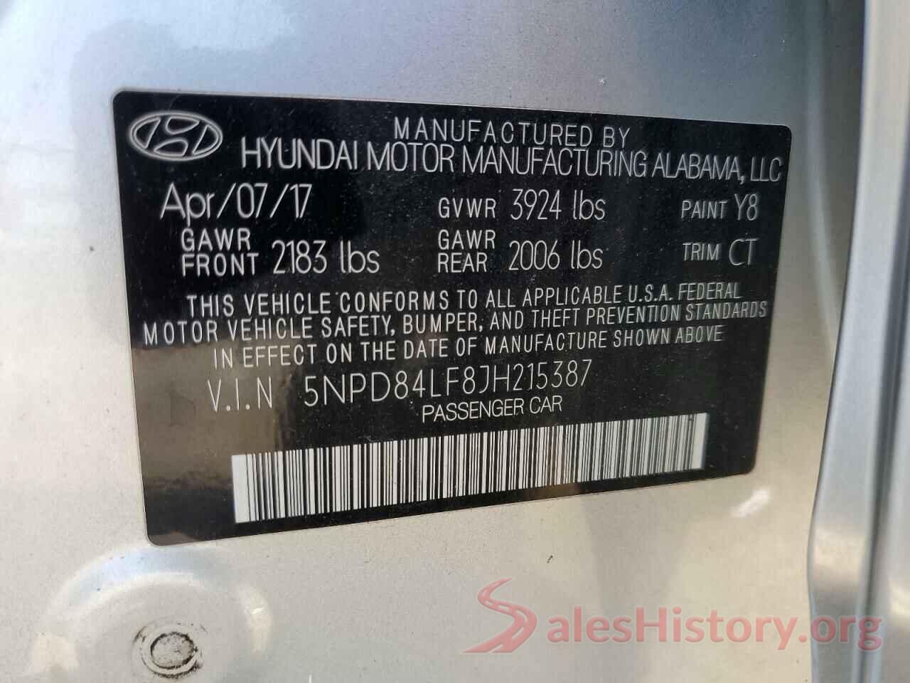 5NPD84LF8JH215387 2018 HYUNDAI ELANTRA