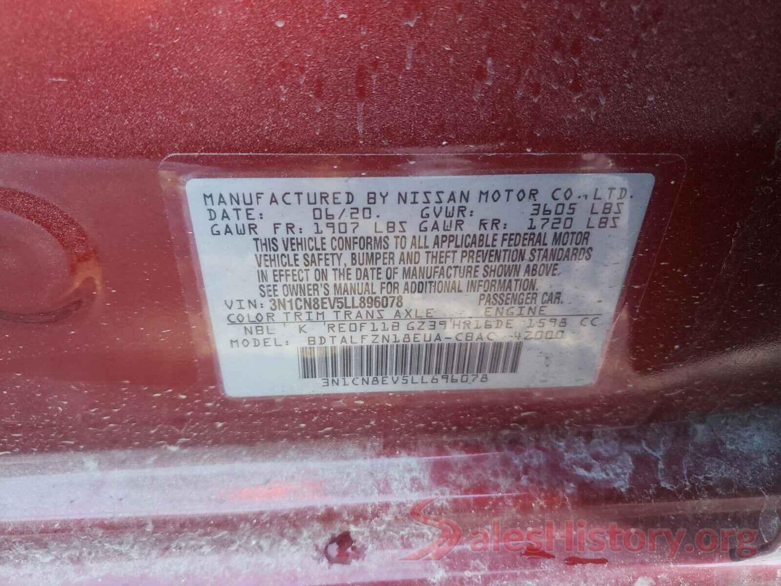 3N1CN8EV5LL896078 2020 NISSAN VERSA