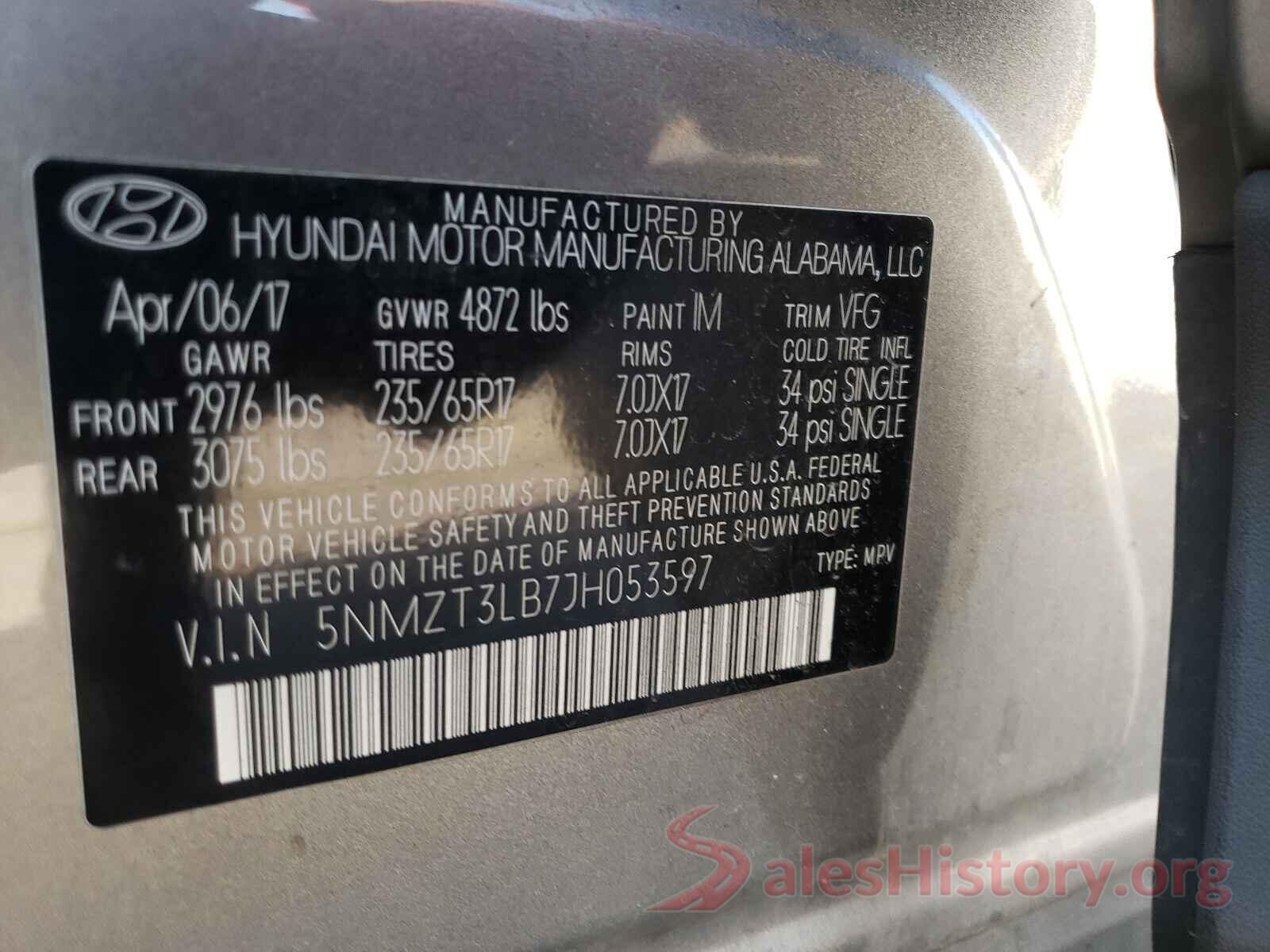 5NMZT3LB7JH053597 2018 HYUNDAI SANTA FE