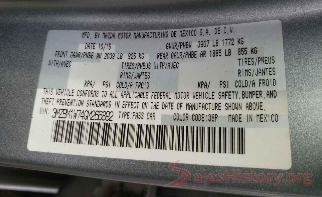 3MZBM1W74GM266892 2016 MAZDA 3