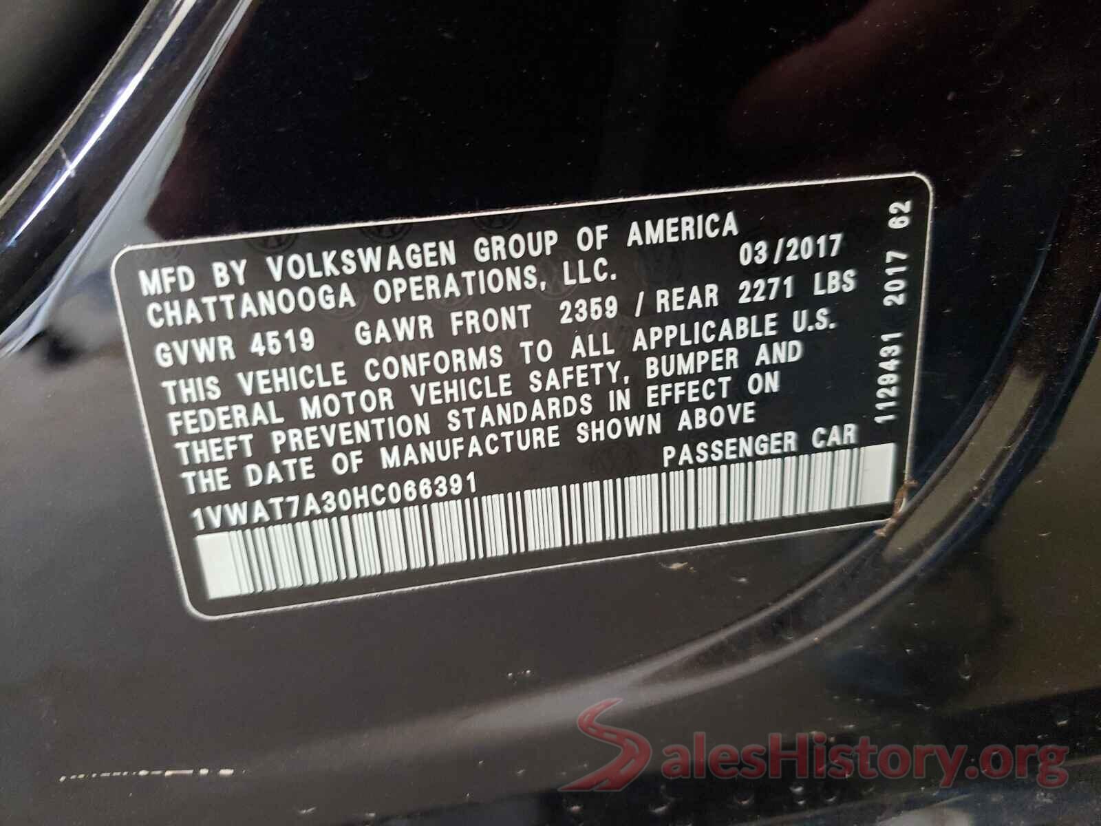 1VWAT7A30HC066391 2017 VOLKSWAGEN PASSAT