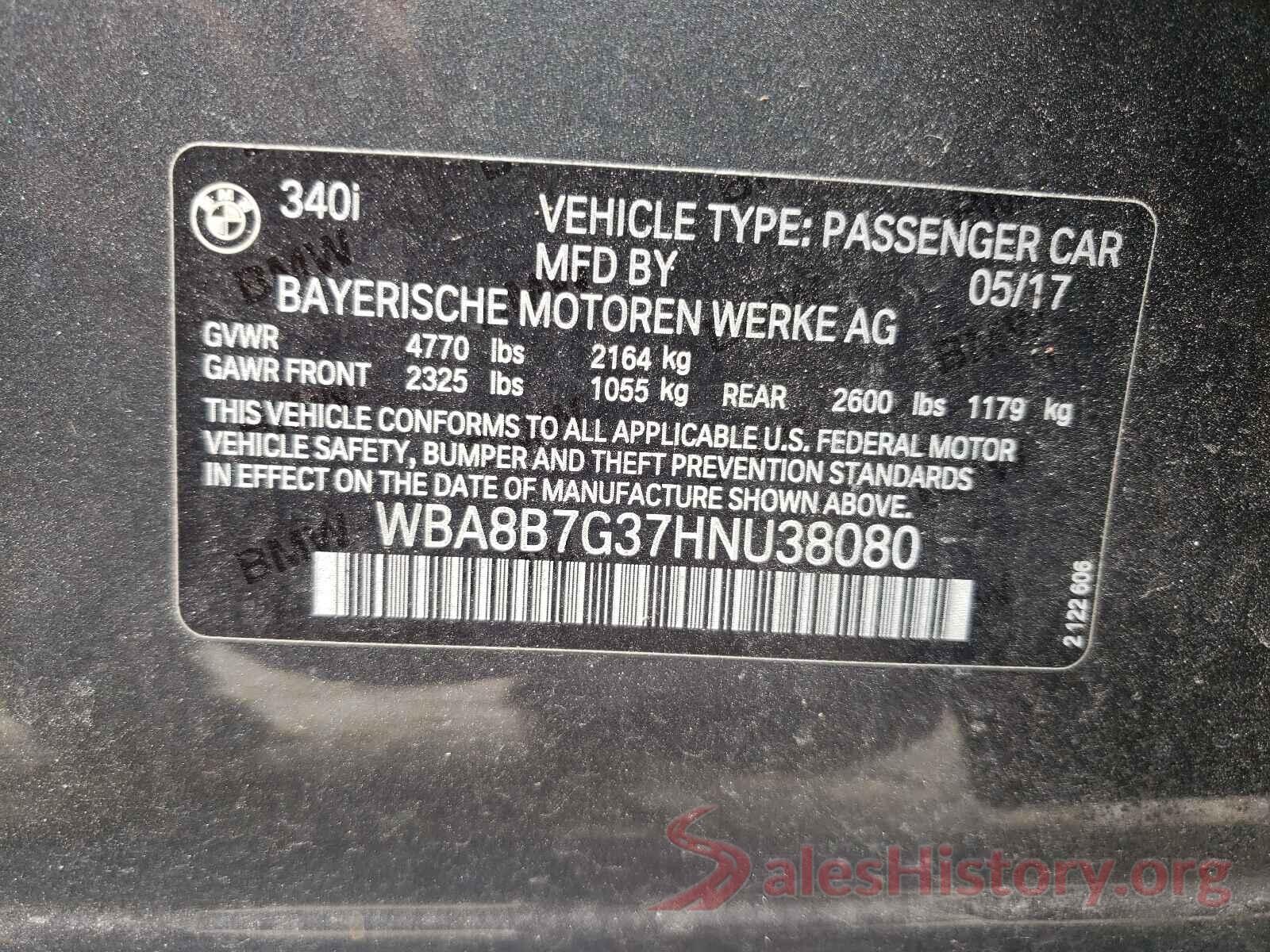 WBA8B7G37HNU38080 2017 BMW 3 SERIES