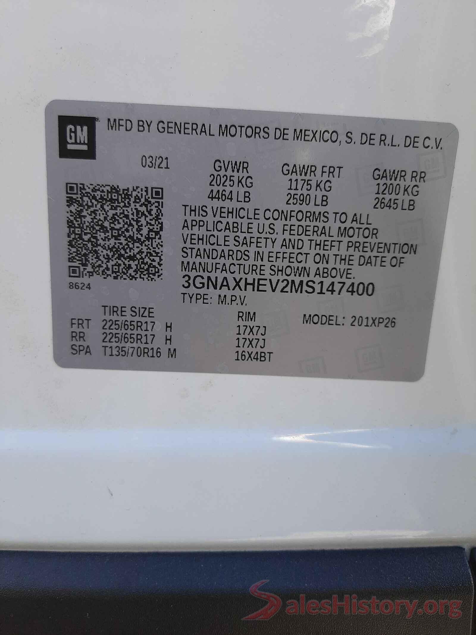 3GNAXHEV2MS147400 2021 CHEVROLET EQUINOX