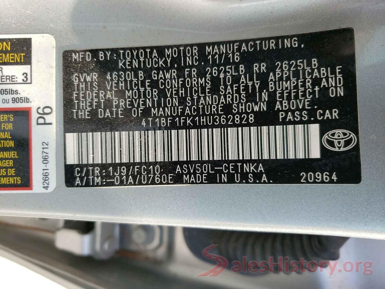 4T1BF1FK1HU362828 2017 TOYOTA CAMRY