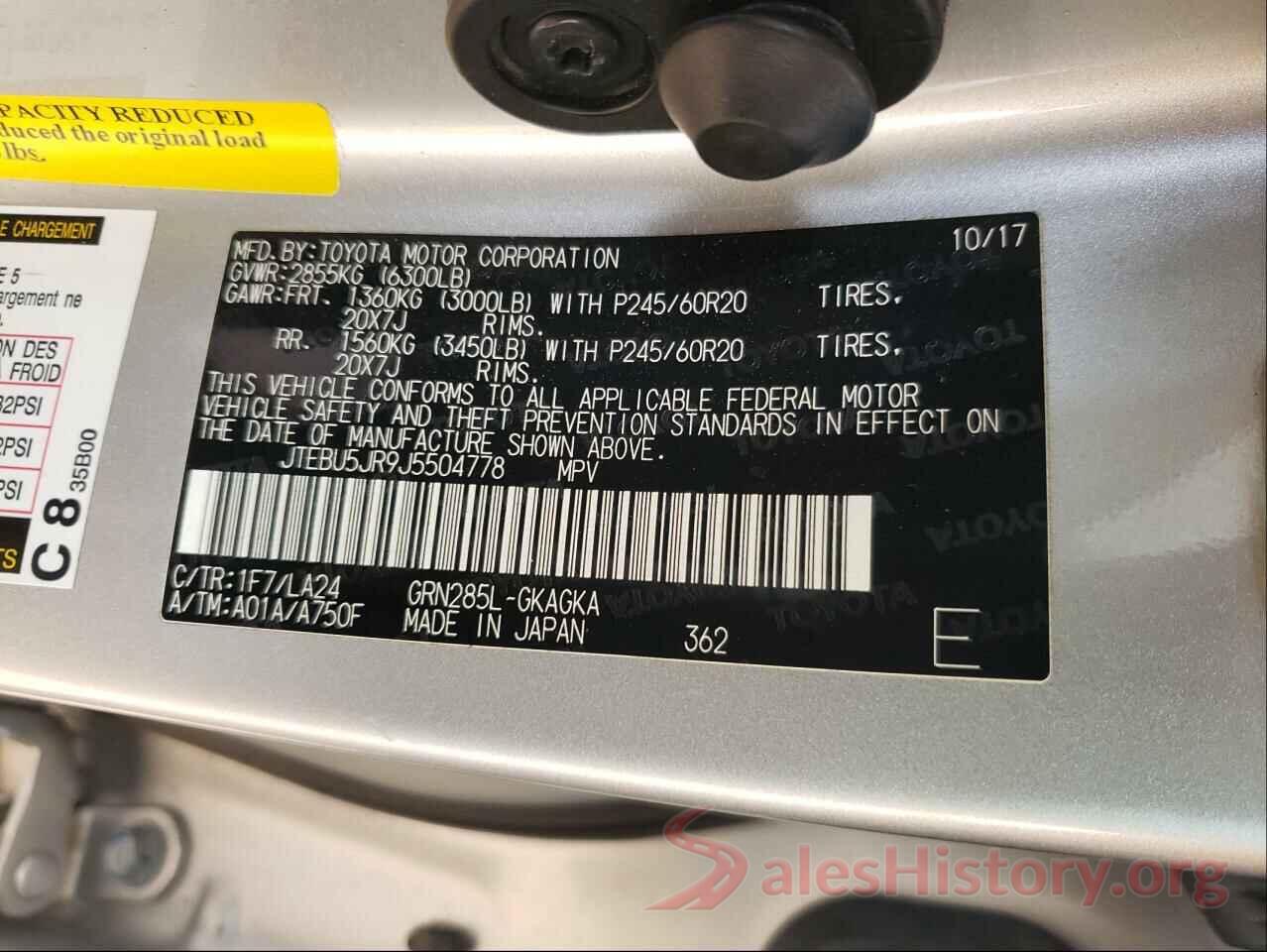 JTEBU5JR9J5504778 2018 TOYOTA 4RUNNER