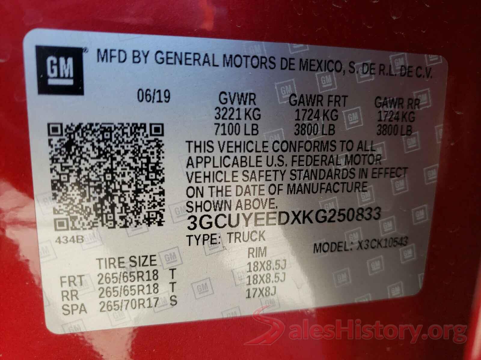 3GCUYEEDXKG250833 2019 CHEVROLET SILVERADO