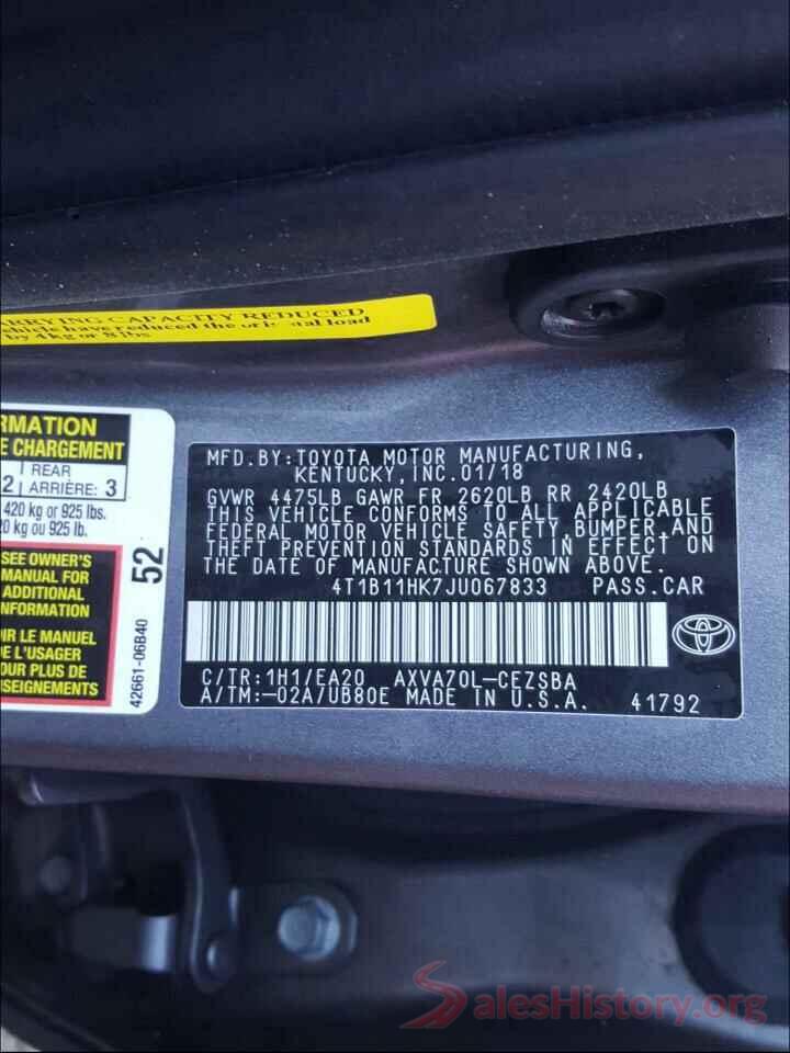 4T1B11HK7JU067833 2018 TOYOTA CAMRY