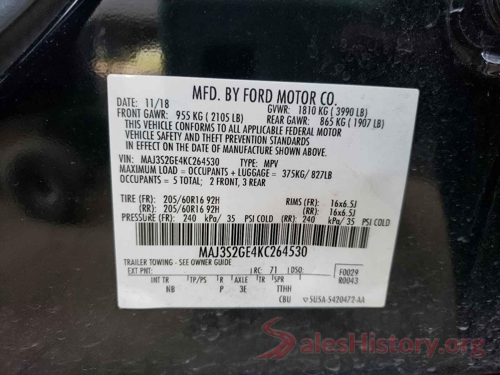 MAJ3S2GE4KC264530 2019 FORD ALL OTHER