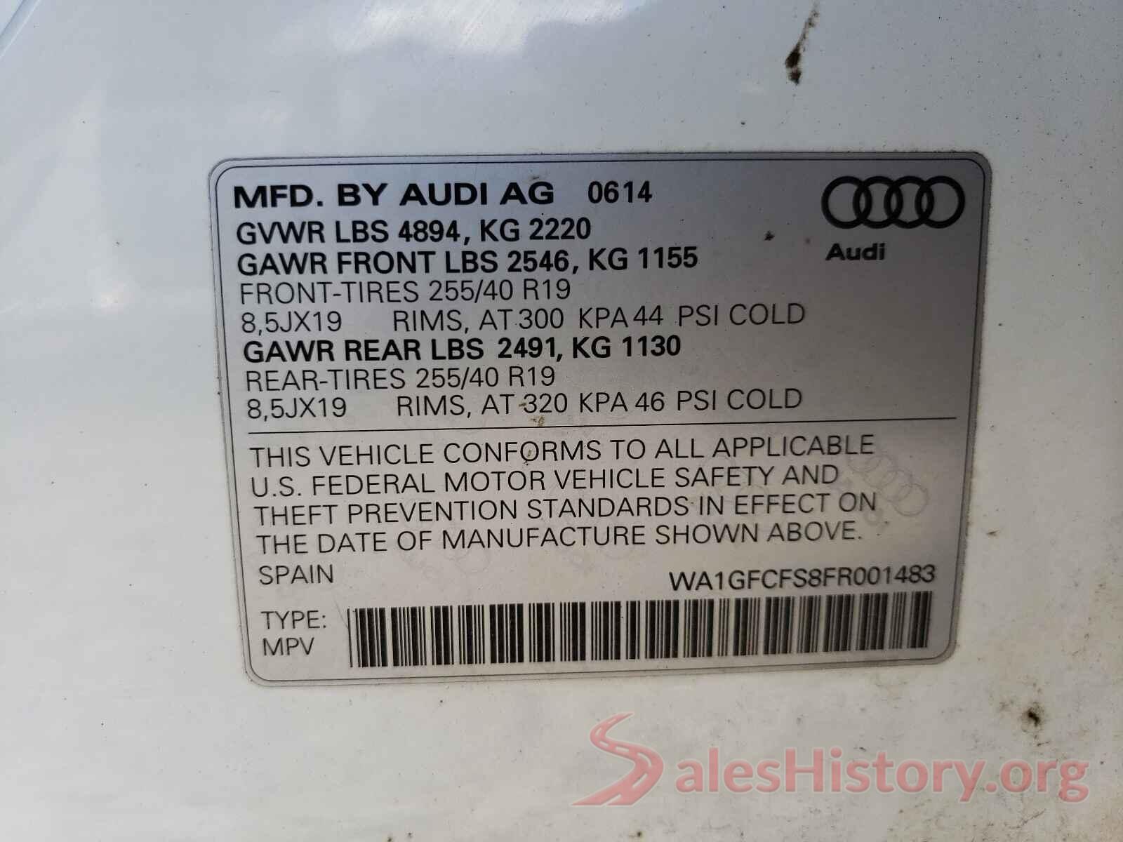 WA1GFCFS8FR001483 2015 AUDI Q3